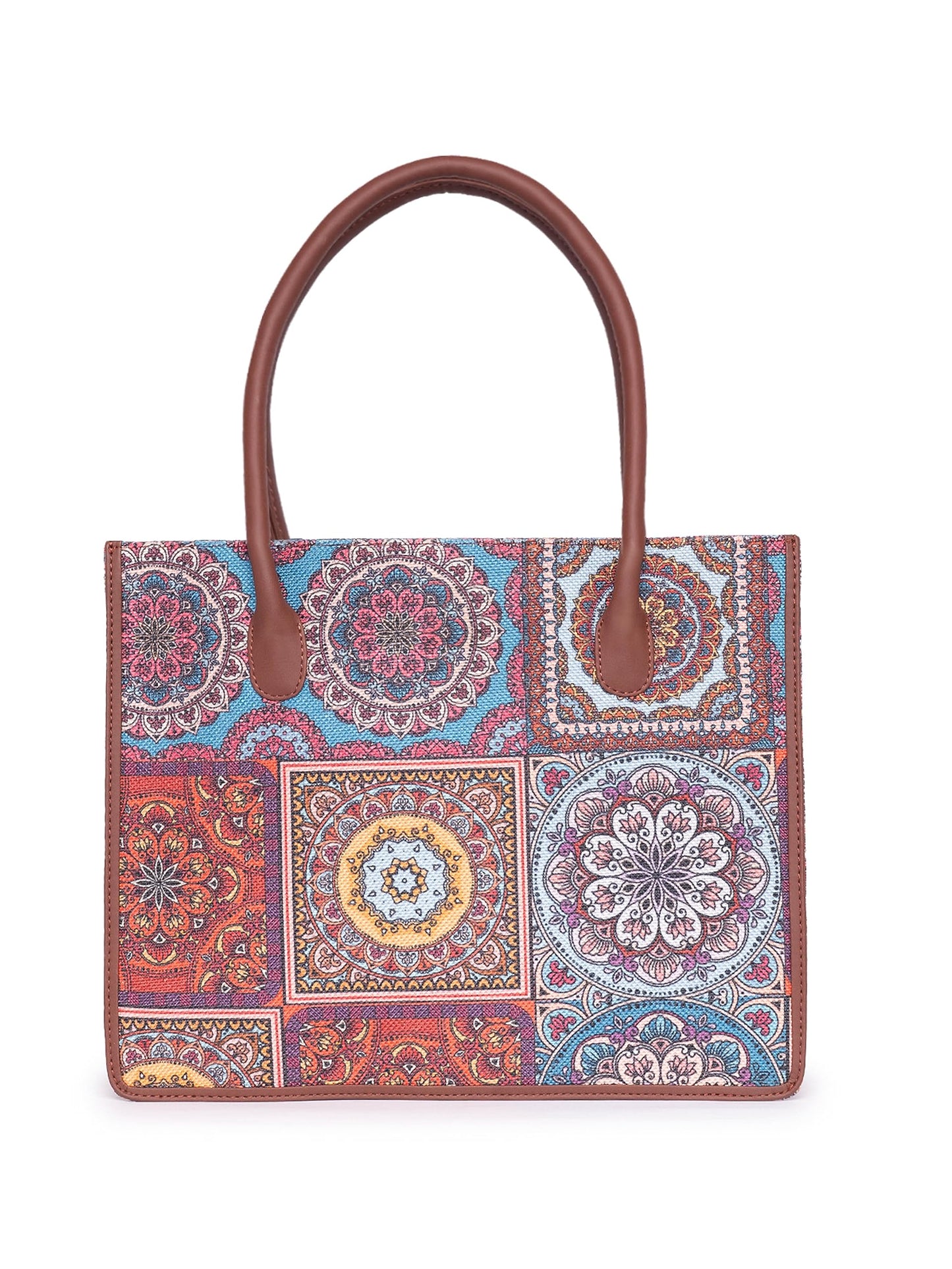 ZOUK Mandala Printed Jute Handcrafted Multicolor Women's Stylish Tote Bags | Tote Handbag| Shoulder bag with double handle