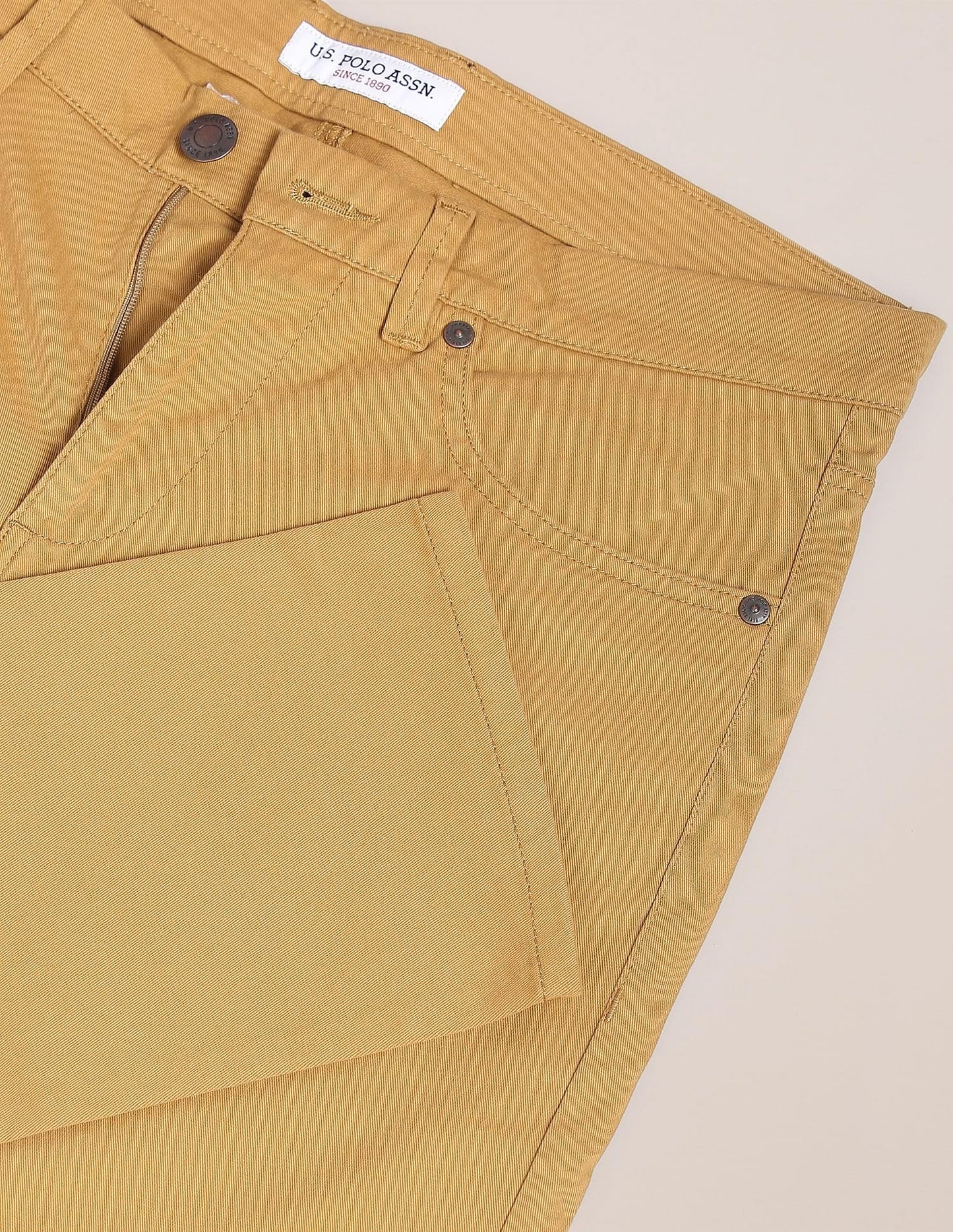 U.S. POLO ASSN. Men's Solid Brandon Regular Fit Mid Rise Casual Trousers (USTROO0269_Khaki_32)