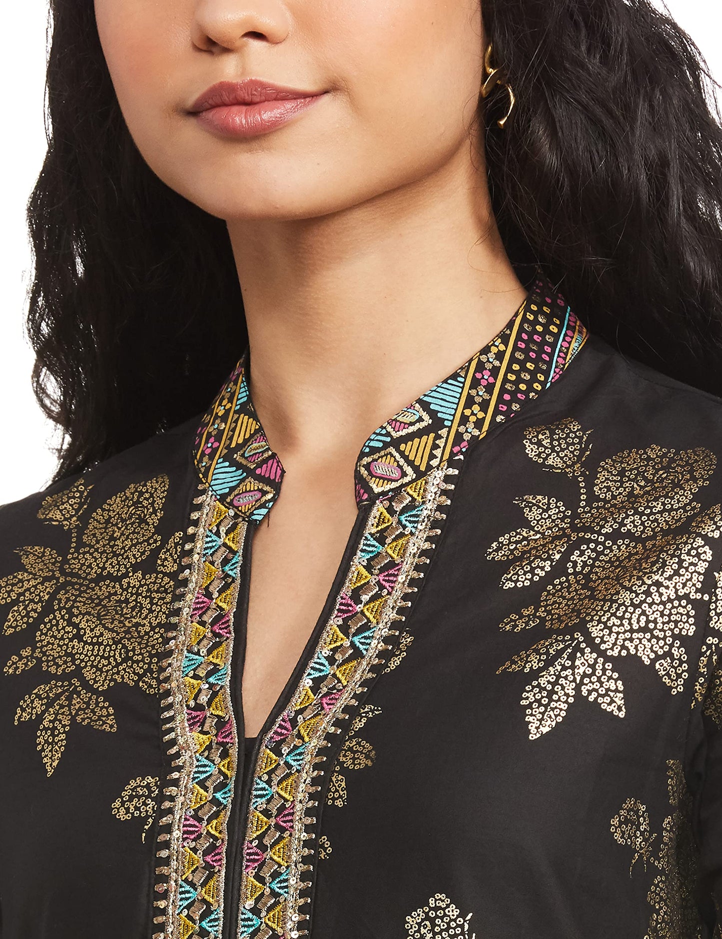 BIBA WOMEN PRINTED STRAIGHT SALWAR KURTA DUPATTA(SKDBANDHEJ 7509_BLACK_40)