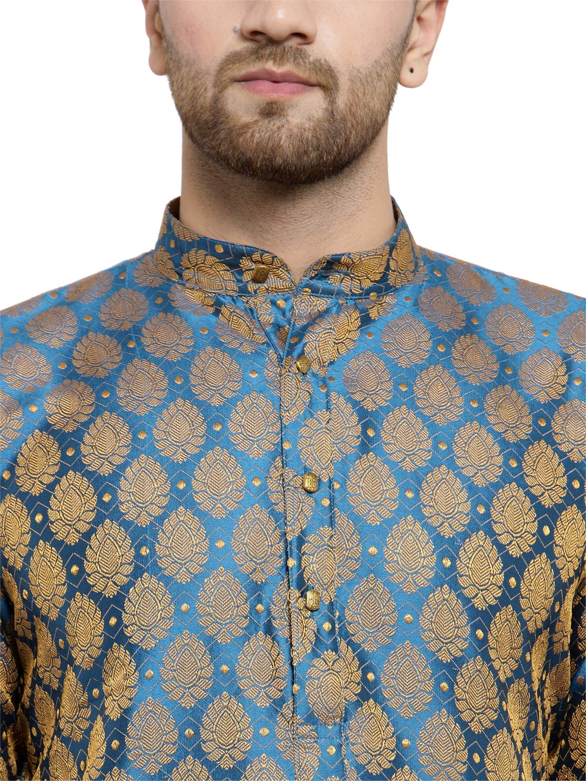 Jompers Men's Jacquard Silk Kurta and Pyjama(Blue,M)