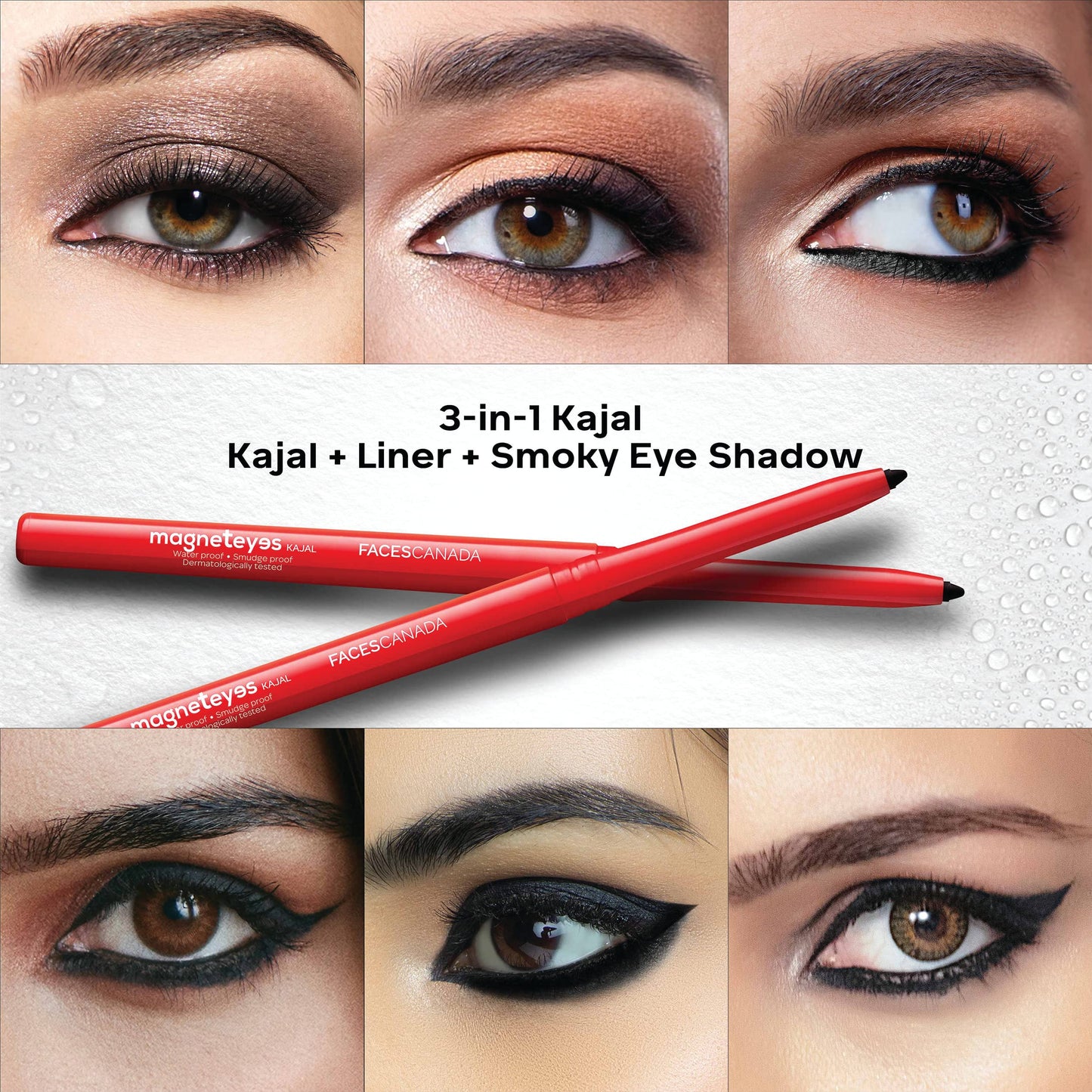FACESCANADA Magneteyes Kajal Stick- Black, 0.35G | 24 Hr Long Stay | One Stroke Smooth Glide | Waterproof, Smudgeproof & Fadeproof | Deep Matte Finish | Enriched With Almond Oil&Vitamin E(Pack Of 3)