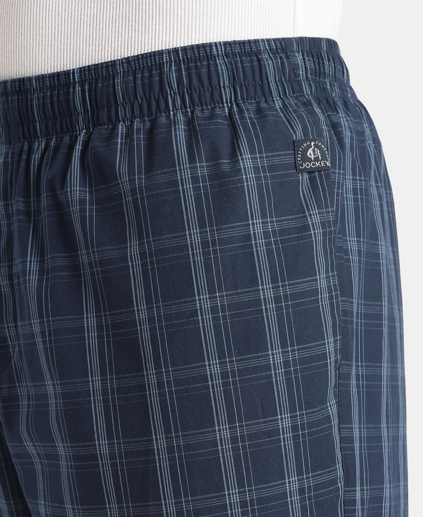 Jockey 9009 Men's Super Combed Cotton Woven Fabric Regular Fit Checkered Pyjama with Side Pockets_New Navy_XXL