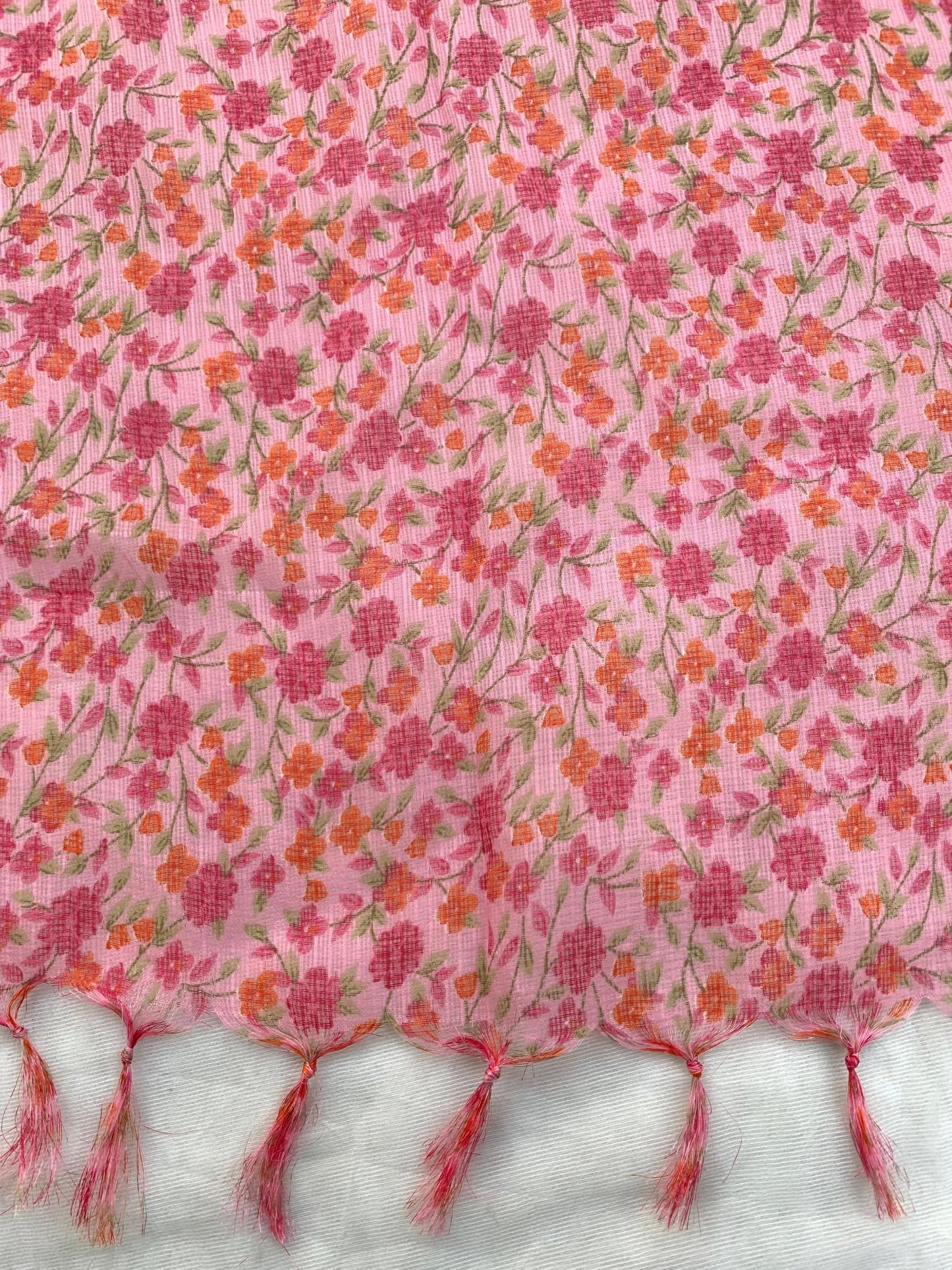 AKSHADEEP Rajasthani Women's Poly Winter Pink Floral Print Kota Doria Checkered Dupatta