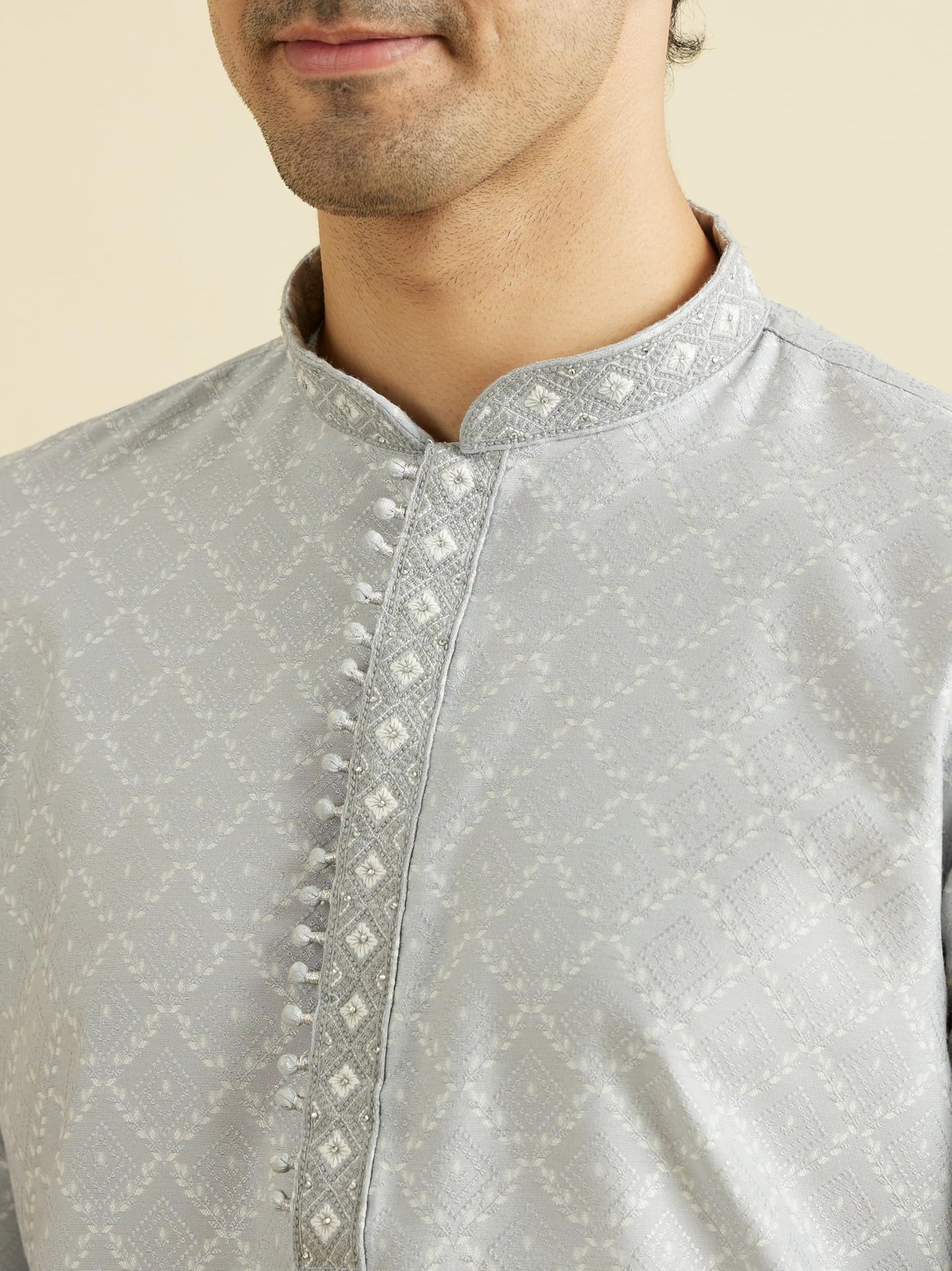 Manyavar Men's Viscose Blend Self Design Kurta Pyjama Set (2pcs)