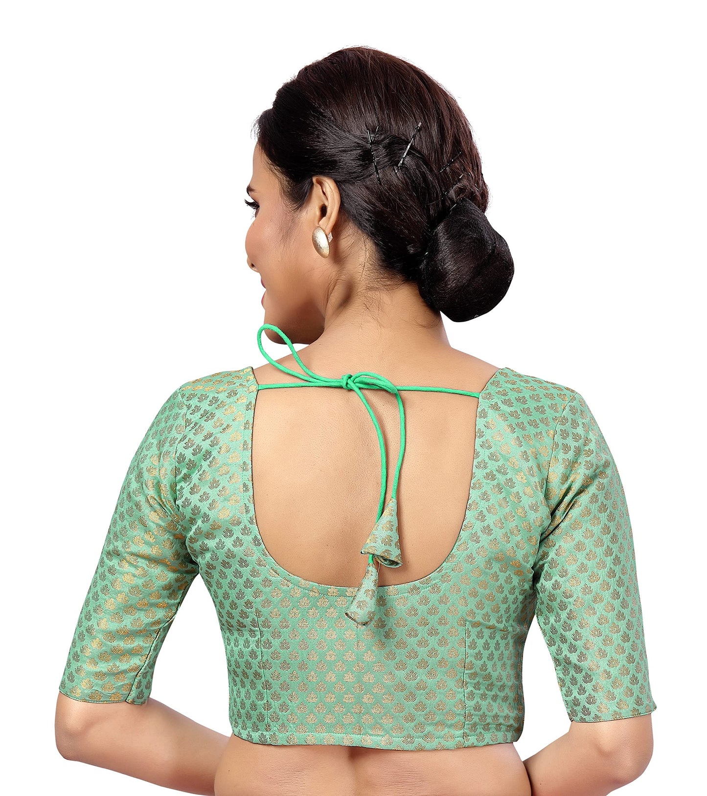 Studio Shringaar Women's Readymade Brocade Saree Blouse with Elbow Length Sleeves (2157-SKY Blue, 38)