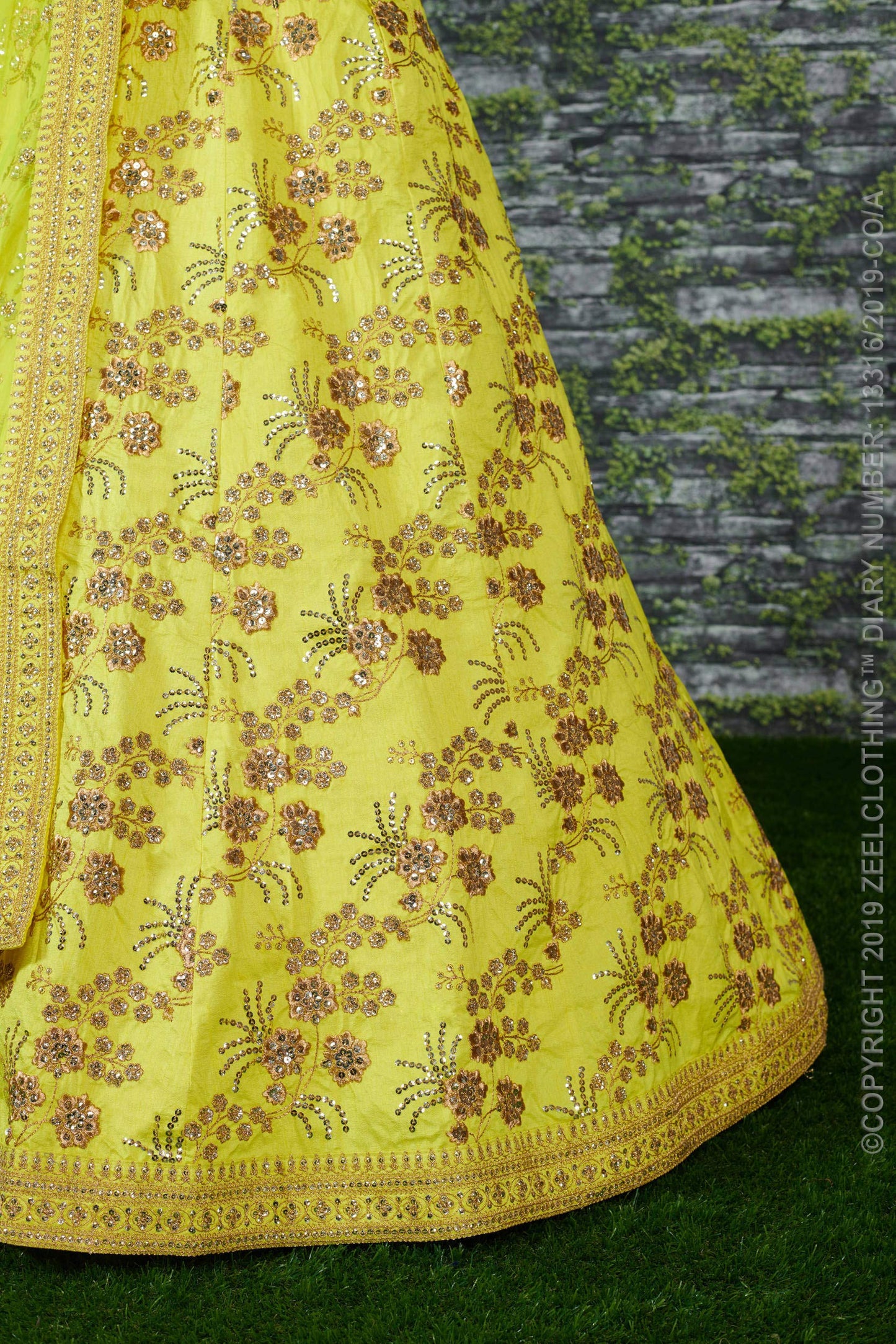 Zeel Clothing Women's Faux Silk Dress Material Semi-Stitched Lehenga Choli (7028-Neon-Wedding-Bridal-Lehenga_Green, Wedding Neon_Free Size), Customizable Length