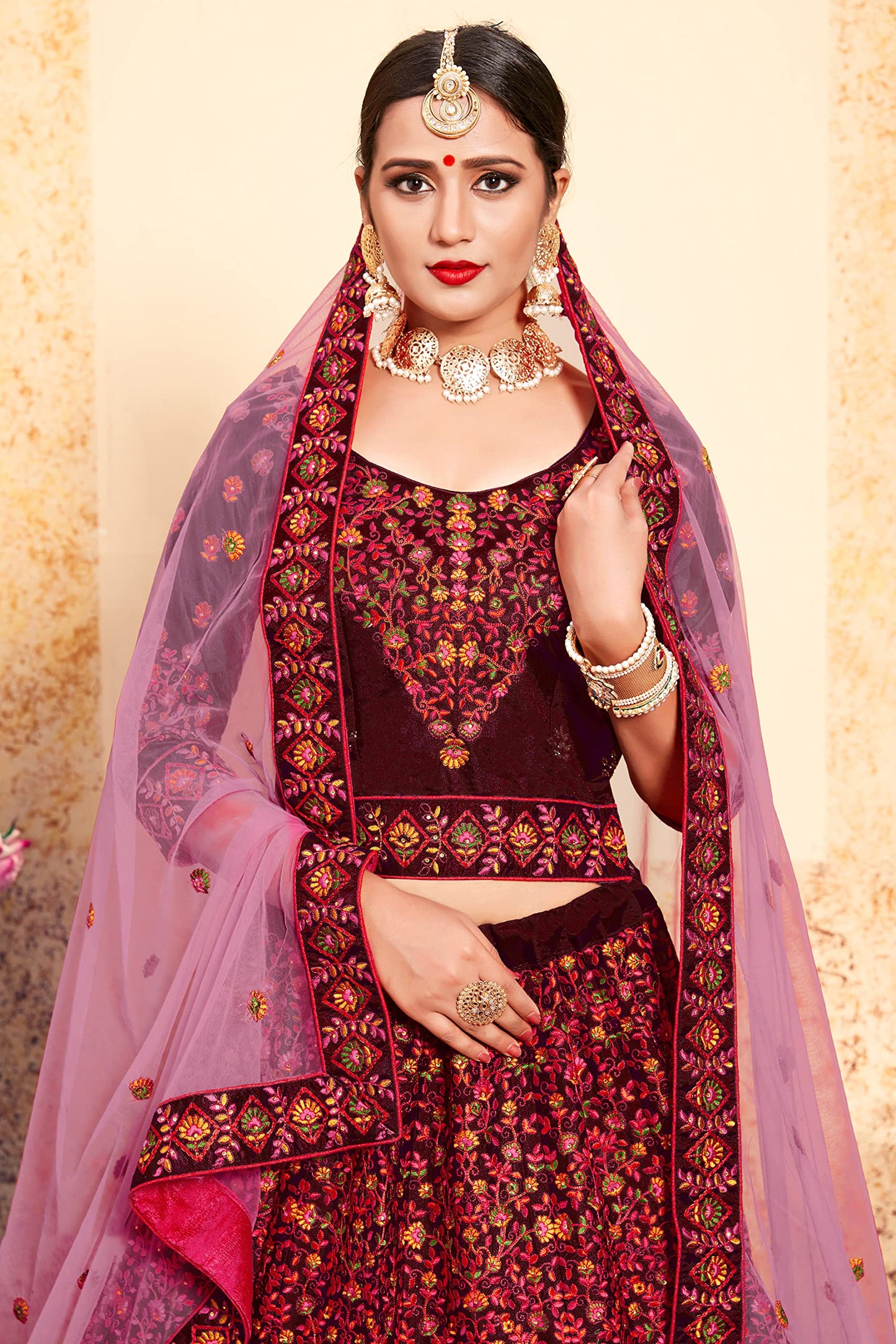 FUSIONIC Astonishing Maroon Color Satin Base Lehenga Set For Women