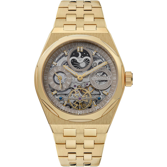 Ingersoll 1892 The Broadway Automatic Mens Analog Watch with Pale Brown Dial and Stainless Steel Gold Bracelet - I12902, Band_Green