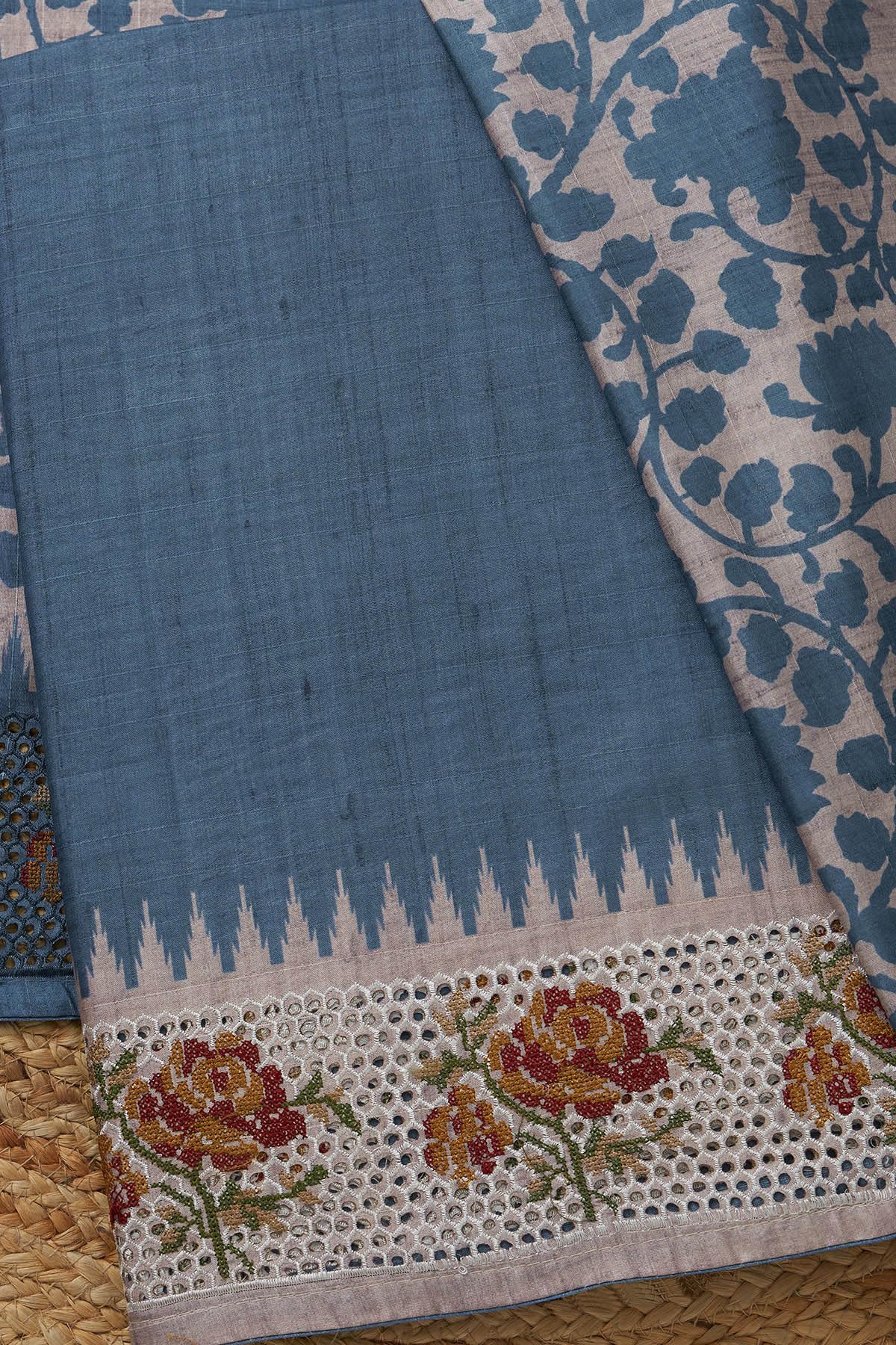 Soch Womens Art Tussar Solid Unstitch Dress Material With Thread Work