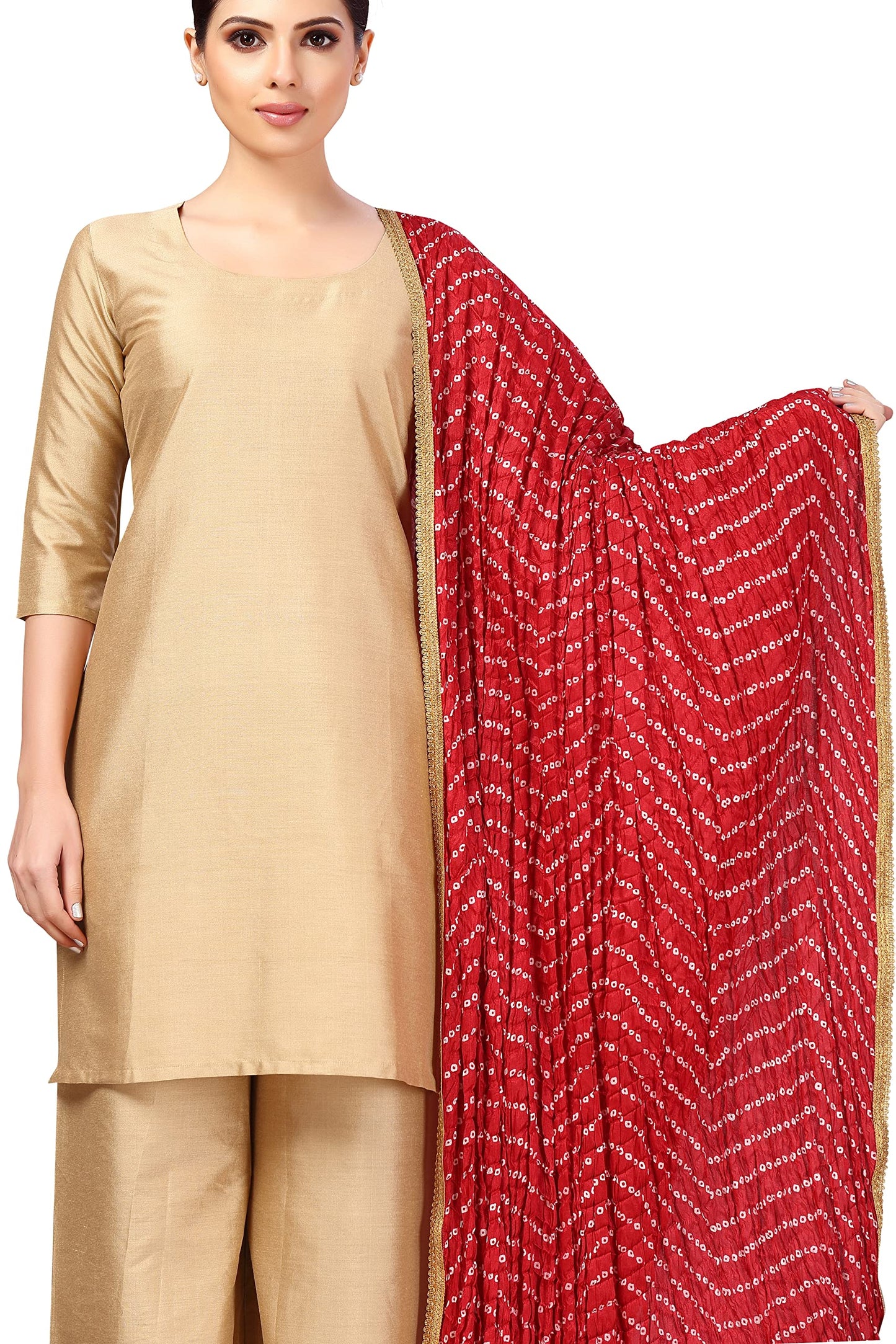 Studio Shringaar Women's Vegan Silk Bandhni Dupatta (42" X 2.5 Meters, Maroon)
