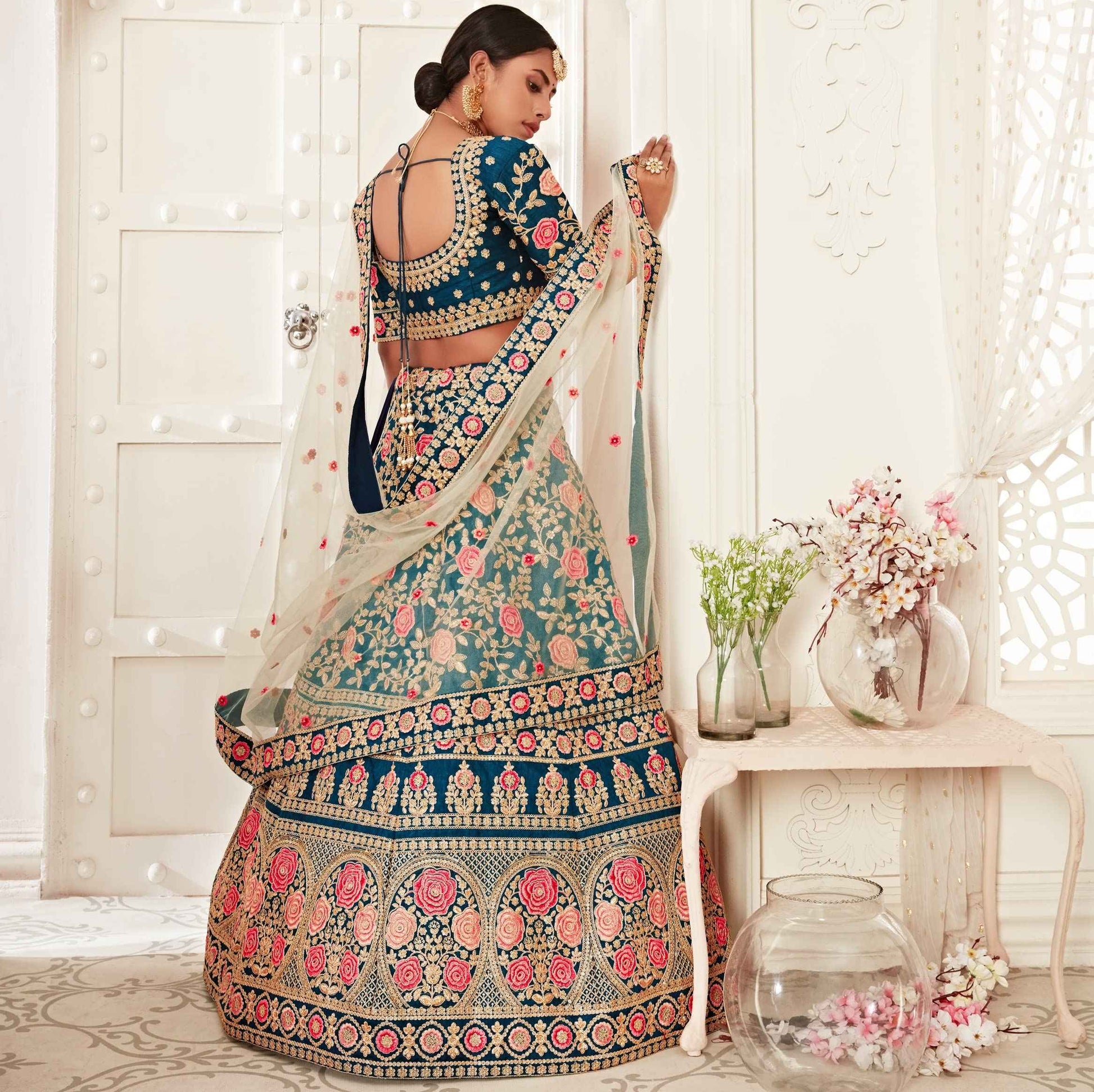 Zeel Clothing Women's Faux Silk Semi stitched Lehenga Choli (7703-Wedding-Bridal-Latest-Lehenga_Blue_Free Size)