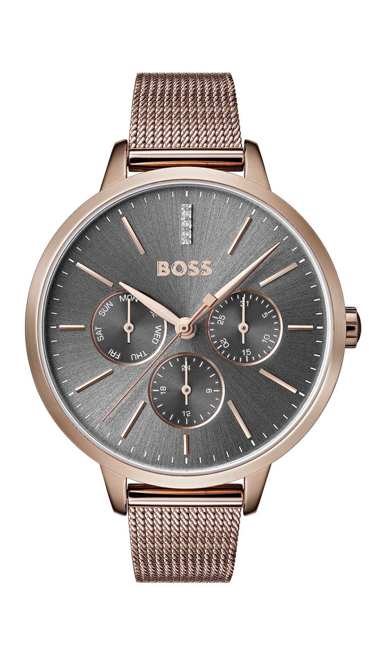 Boss Hugo Stainless Steel Analog Grey Dial Women's Watch-1502424, Band_Brown