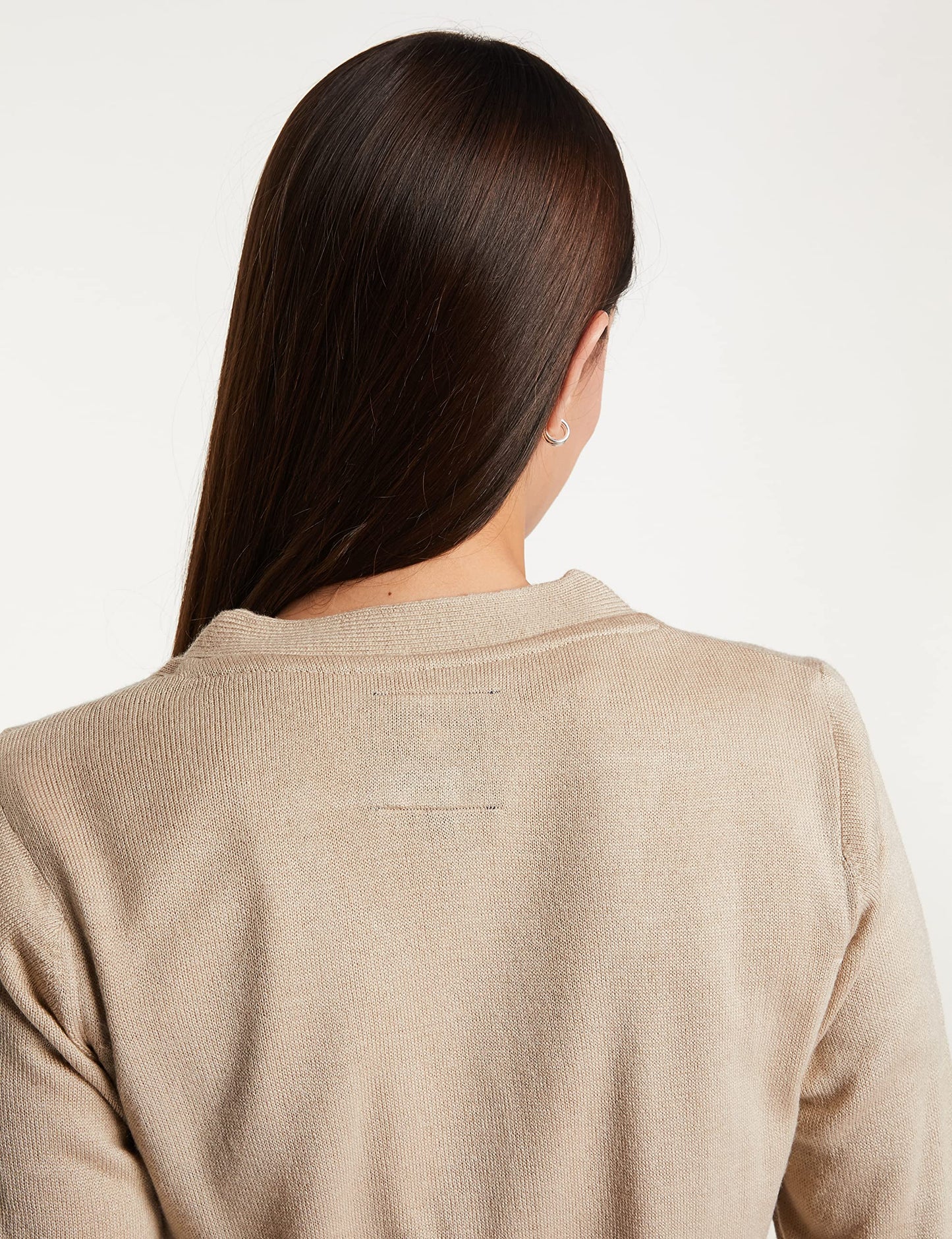 Amazon Brand - Symbol Women's Acrylic V-Neck Sweatshirt(SB-AW21SWT-1502_Sand_L_Sand_L)