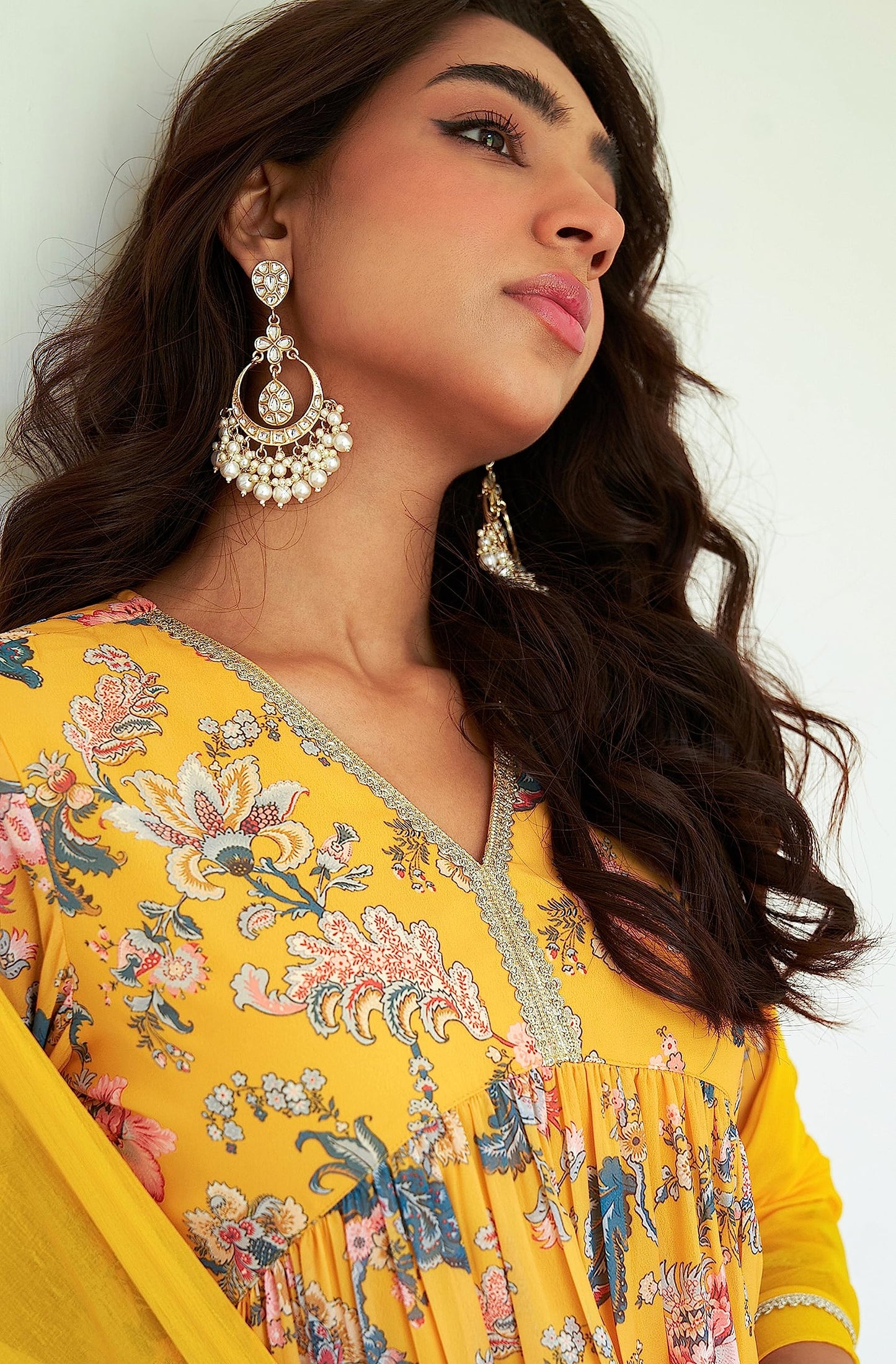 Janasya Women's Yellow Georgette Digital Floral Printed Kurta with Sharara and Dupatta(SET754-KR-SHA-XS)