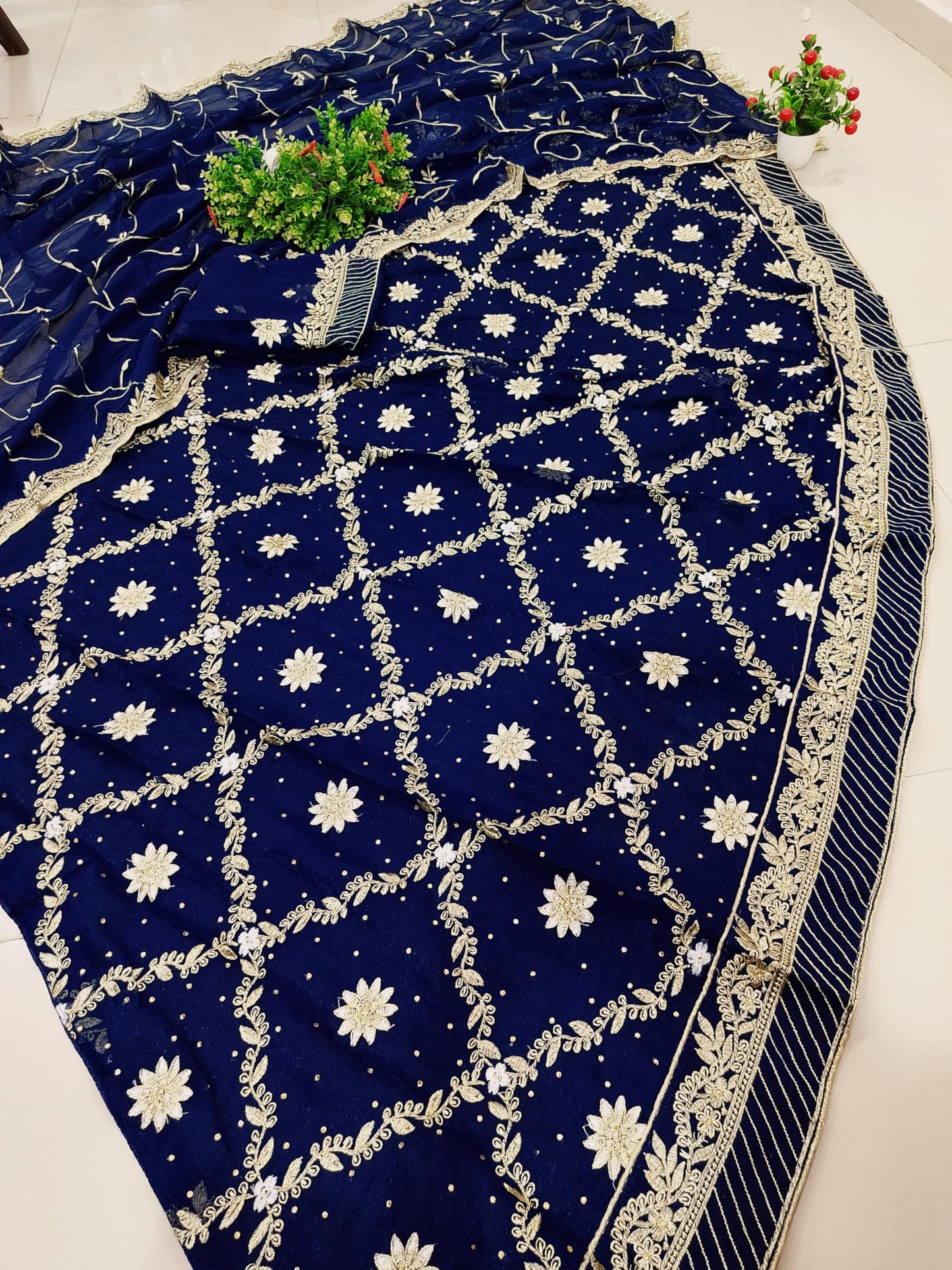 SHYAMLATA Fancy Heavy Embroidery Work Shimmer Silk Semi-stitched Rajputi Poshak For Women Rajasthani Lehenga Choli With Dupatta (Blue E)