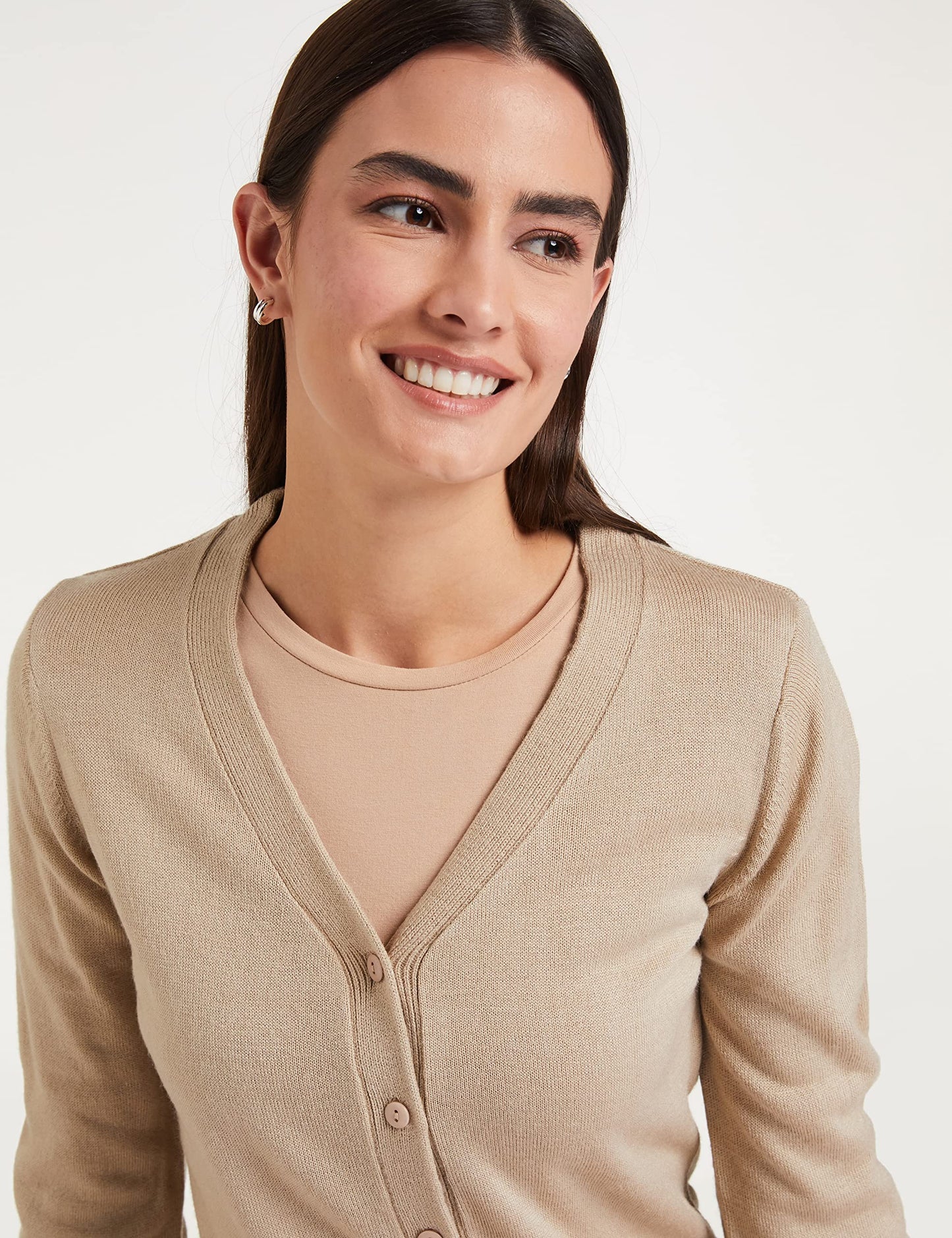 Amazon Brand - Symbol Women's Acrylic V-Neck Sweatshirt(SB-AW21SWT-1502_Sand_L_Sand_L)