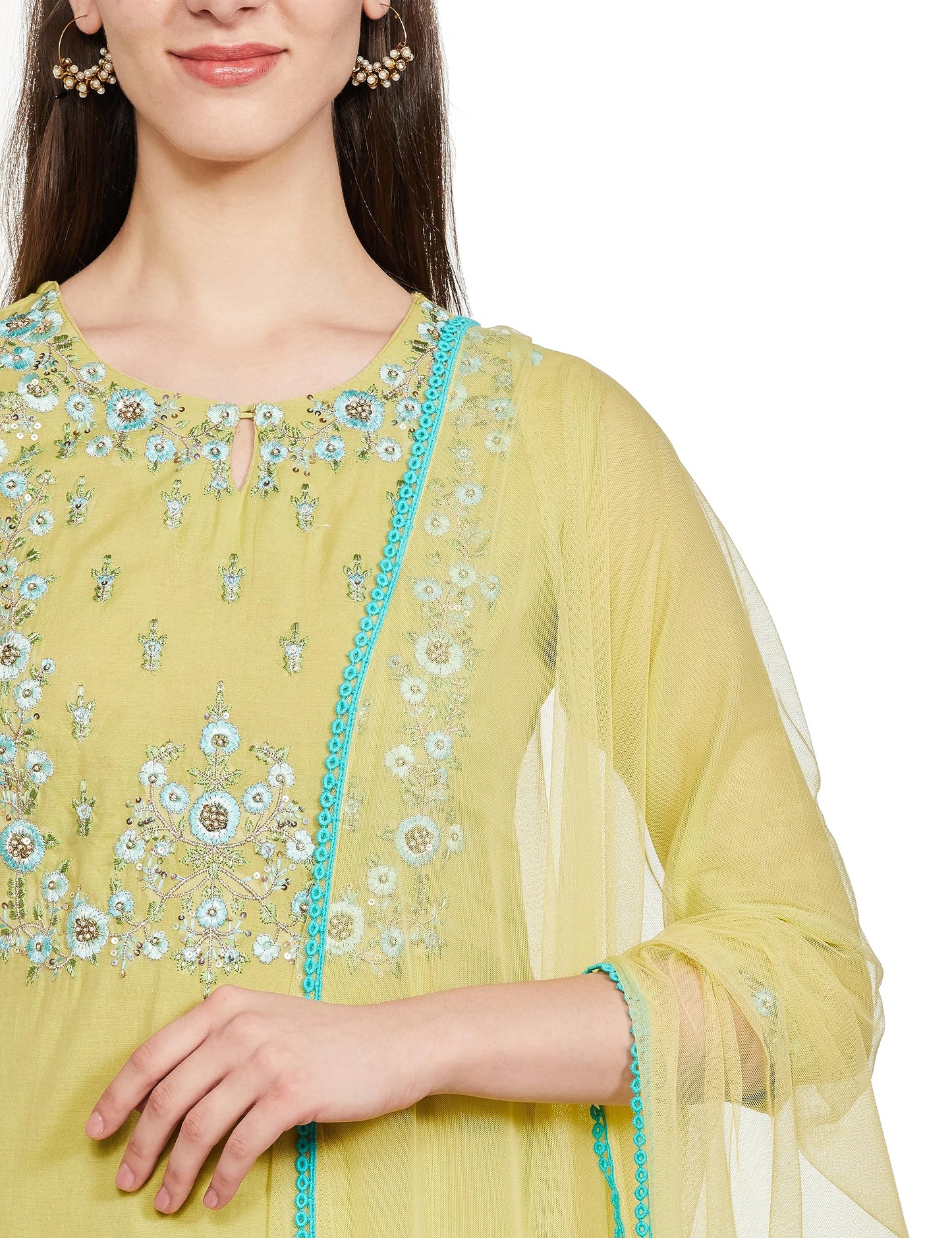 BIBA WOMEN YARNDYED NARROW SALWAR KURTA DUPATTA(SKD7456E_SAGE GREEN_36)