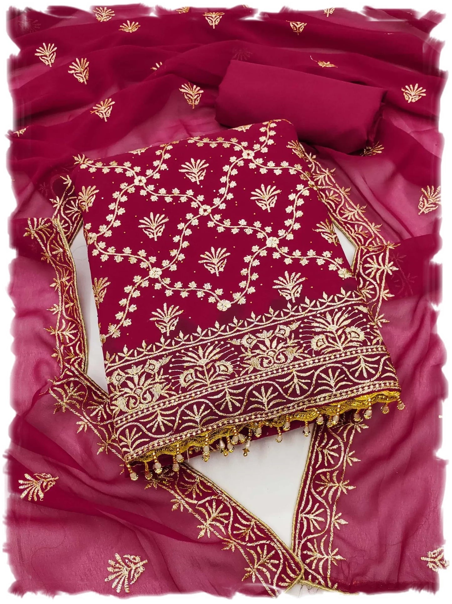 Pandadi Saree Women's Faux Georgette Embroidery Work Unstitched Dress Material
