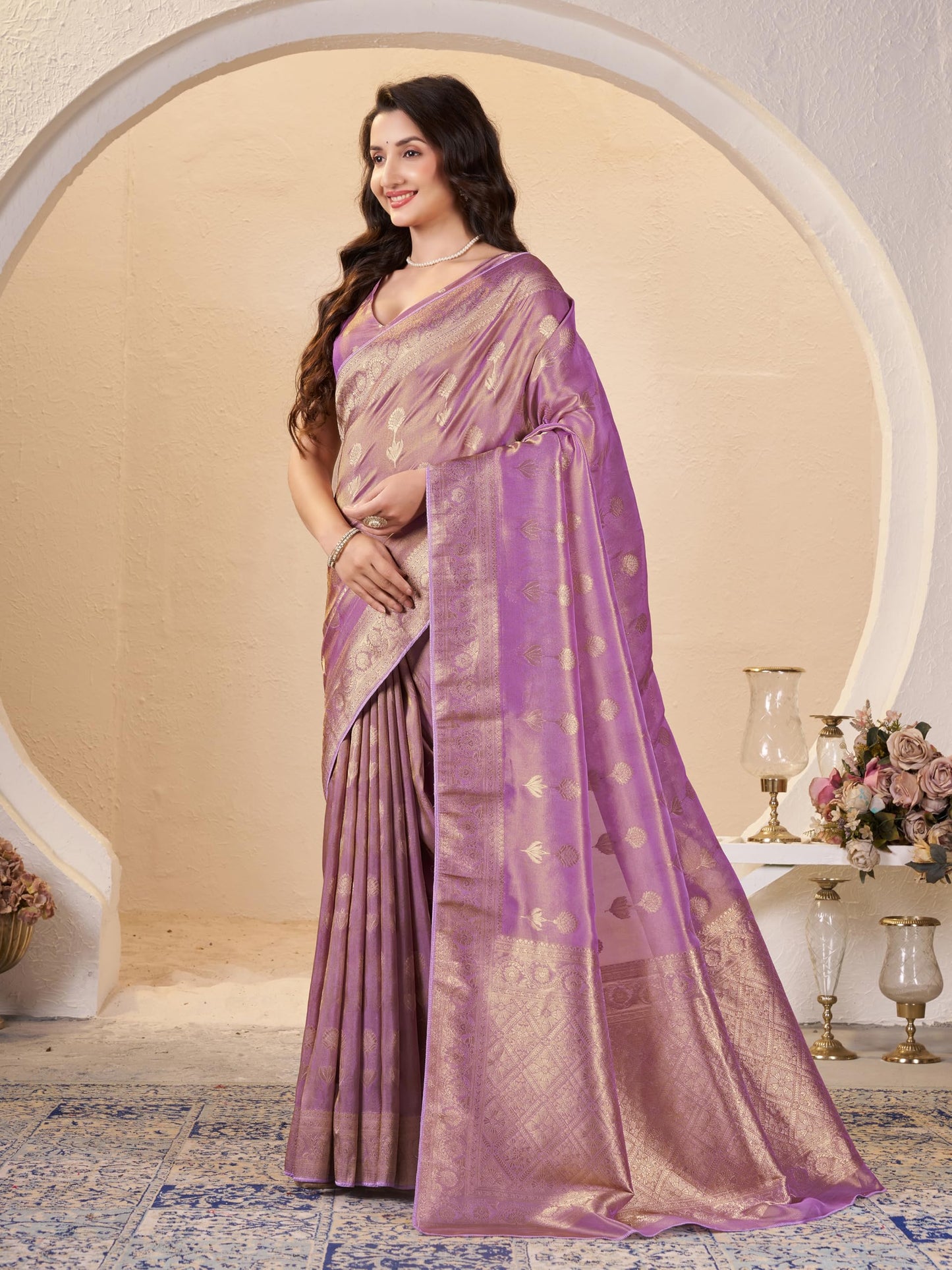 Garden Vareli Viscose Jacquard Floral Print Saree with Unstitched Blouse Piece MISHADEDD810LA0 Lavender