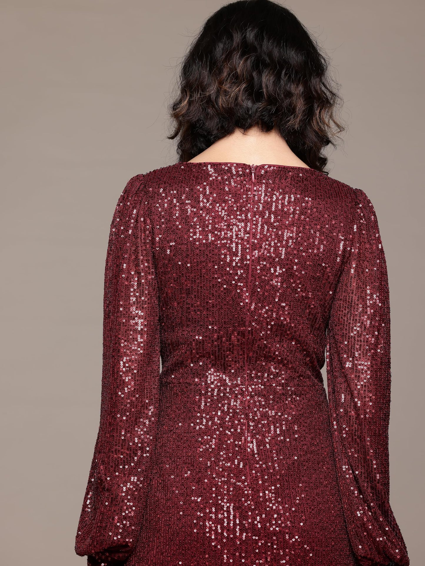 Label RITU KUMAR V Neck Full Sleeves Short Dress Red