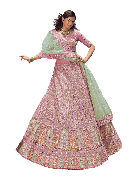 FUSIONIC Admirable pink Stone Work organza base Base Lehenga Choli For Women