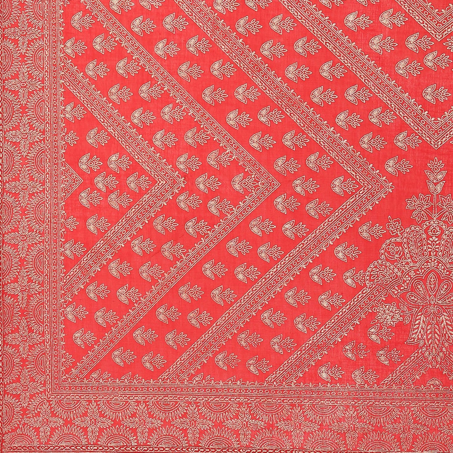 BIBA Women Cotton Printed Anarkali Salwar Kurta Dupatta(Skdgold Mur9148_Red_38)