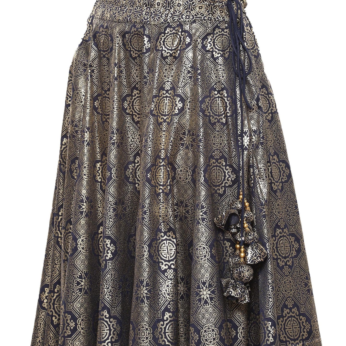 BIBA Women Printed Straight Polyester Readymade Lehenga Set (Skdassorted8935_Navy Blue_42)