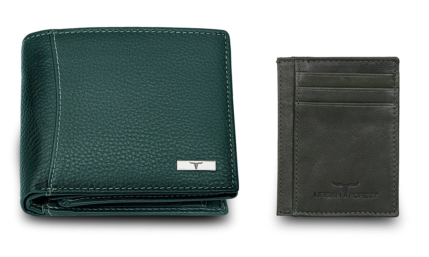 URBAN FOREST Oliver Green Leather Wallet & Green Card Holder Set for Men