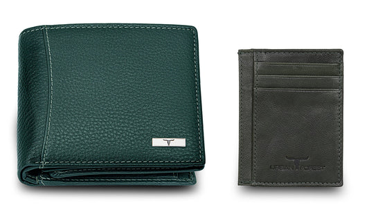 URBAN FOREST Oliver Green Leather Wallet & Green Card Holder Set for Men