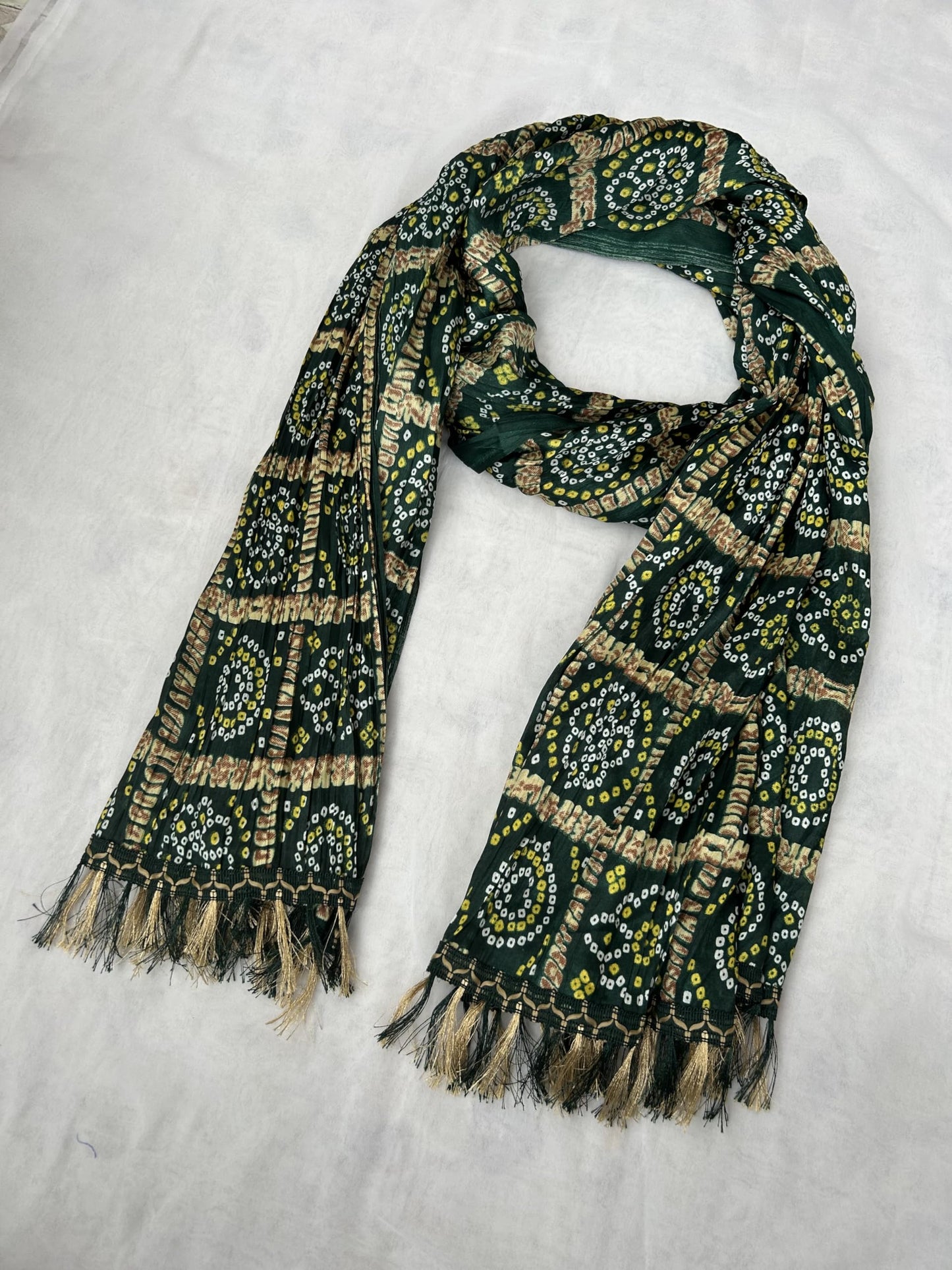 AKSHADEEP Women's Bandhani & Patola Printed Dupatta - Traditional Art Silk Dupattas Chunnis (Green), 2.20 Meters