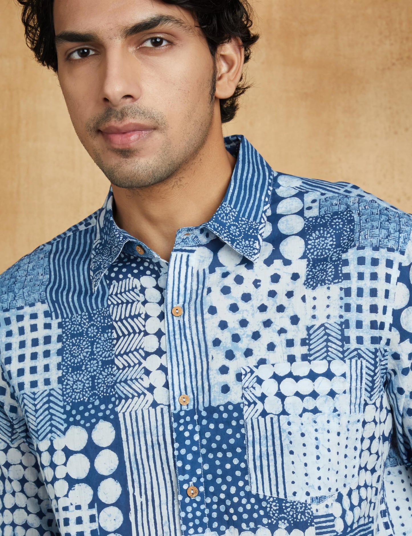 Amazon Brand - Symbol Men's Regular Fit Cotton Ethnic Shirt Indigo 2XL