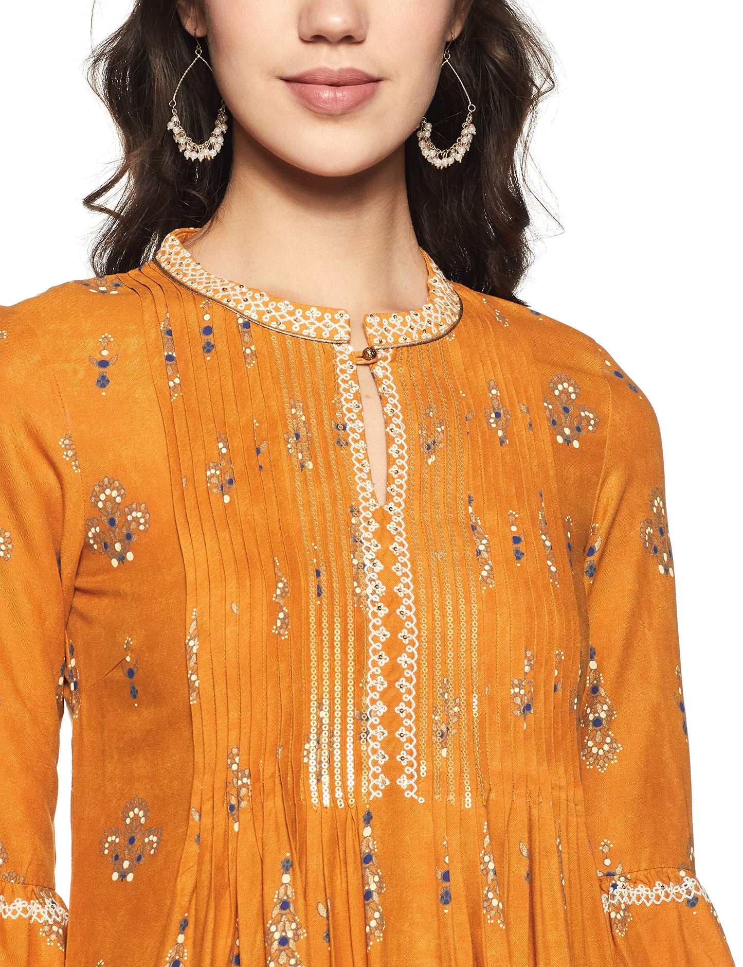 W for Woman Women's Rayon Kurta (19AUW12654-112755_Yellow_XS (6))