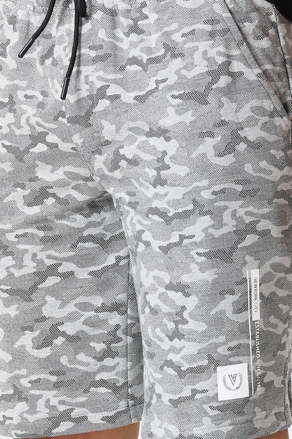 Van Heusen Men Knit Shorts - Cotton Rich - Drawstring Waist, Camo Print, Ultra Soft_70015_Grey Melange AOP_S