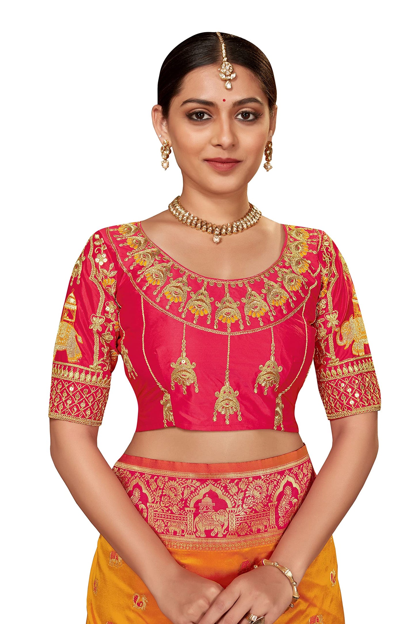 MANOHARI Women's Traditional Jacquard Work Yellow Banarasi Silk Woven Pattern Most Trendy Saree with Unstitch Blouse Piece