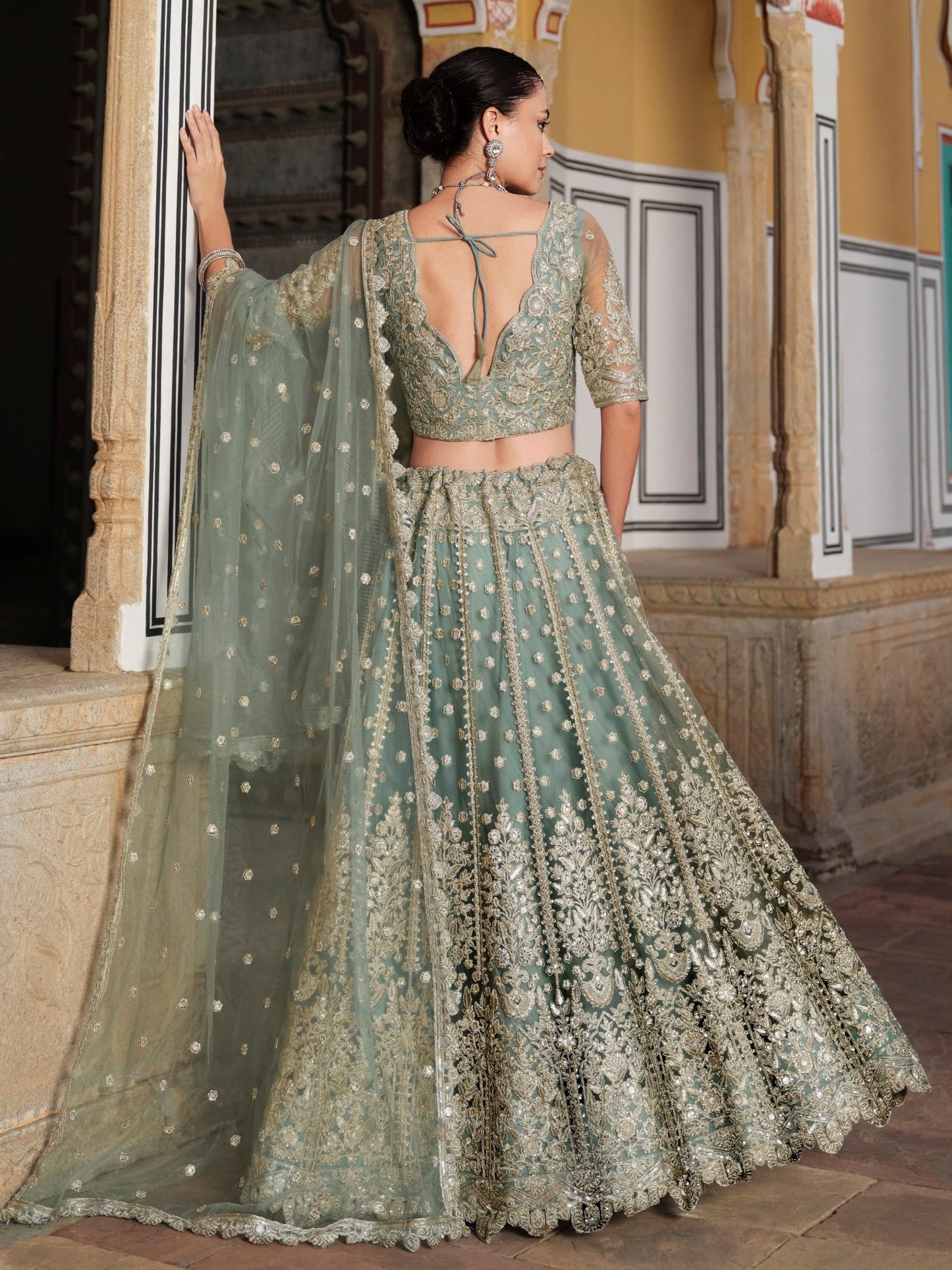 Zeel Clothing Women's Zari Sequins Embroidered Work Soft Net Lehenga Choli With Dupatta (6013-Women-Lehenga-Choli-Latest; Free size) (Yellow) (Pista)
