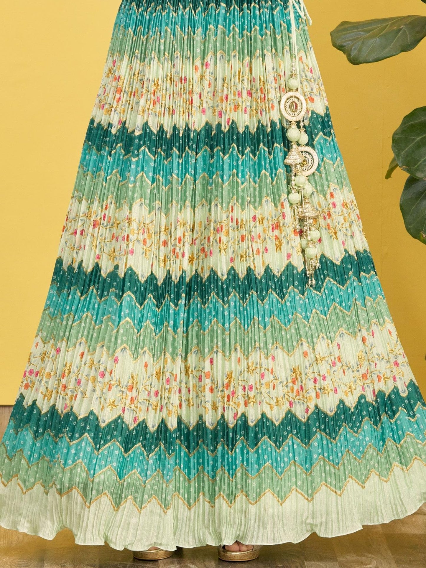 Zeel Clothing Women's Chinon Silk Embroidered Mirror Work Lehenga Choli with Dupatta (116-Green-Wedding-Bridal-Latest-New; Free Size; Green)