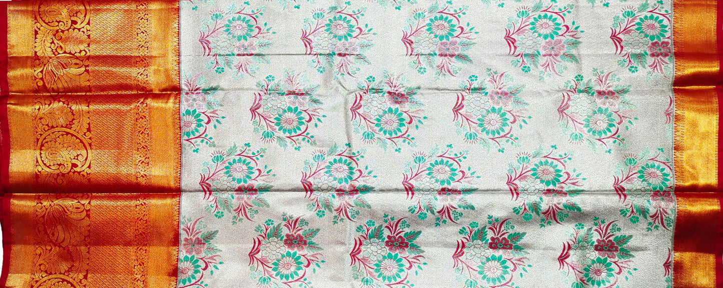 VFCollections Women's Kanchipuram Silk Pure Pattu Sarees With Blouse (Vfc022-3), Grey