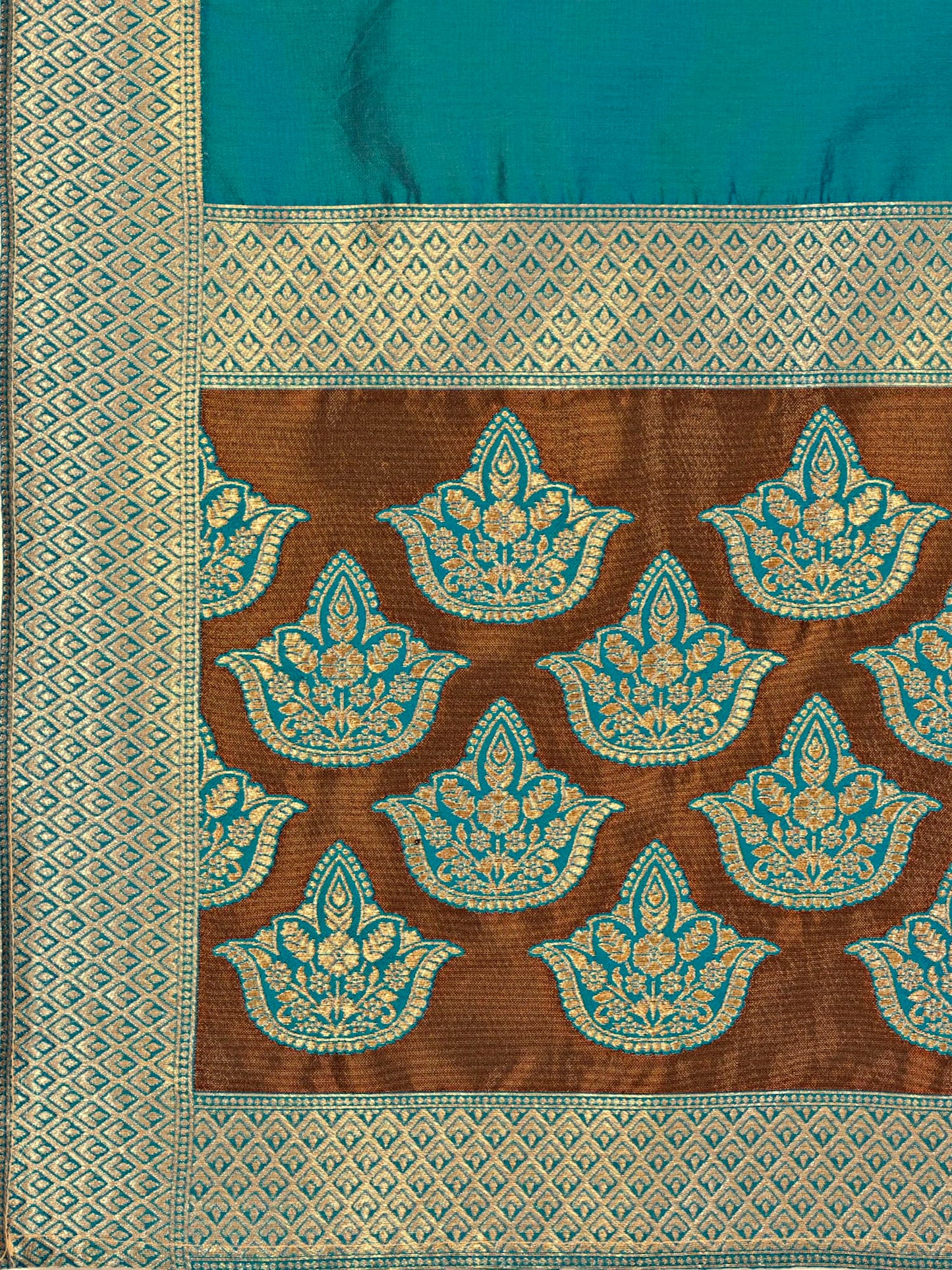 PURVAJA Women's Kanjiwaram Semi-Stitched Lehenga choli (Saaya-Brown_Free Size)