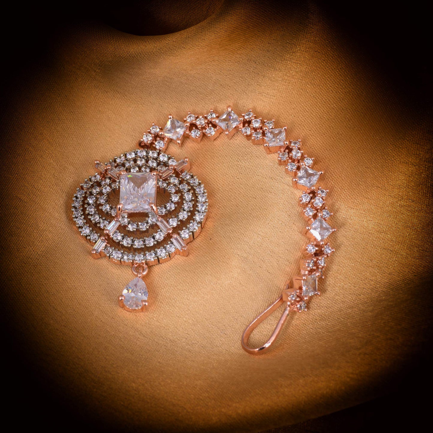 Saraf RS Jewellery-Solitaire Maang Tikka American studded Rose for Women & Girls