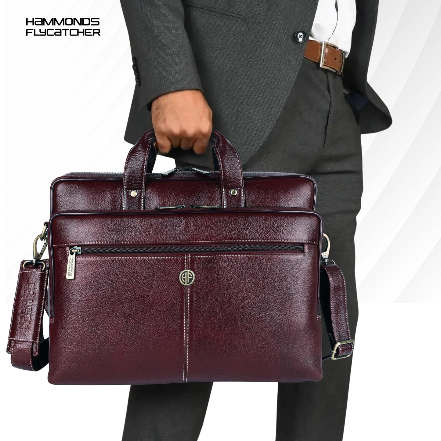 HAMMONDS FLYCATCHER Genuine Leather Office Bag for Men, Stylish 15.6 Inch Laptop Bag for Men, Multi Compartments, Adjustable Strap - 1 Year Warranty - Ideal for Office, Travel, Daily Use - Brown