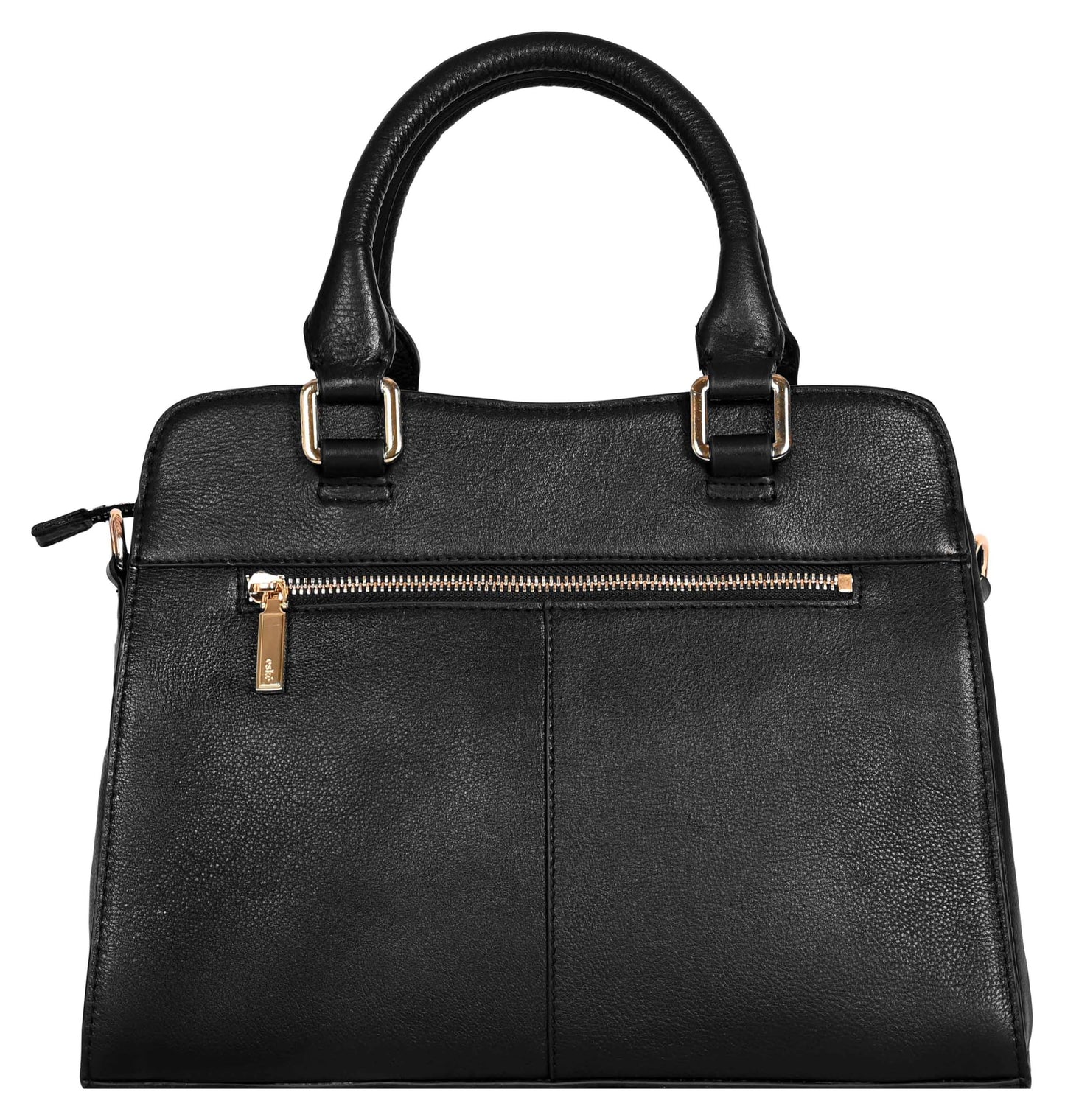 eske Rheta Genuine Leather Handbag for Women | Cosmos Leather Shoulder Bag with Dual Compartments | Detachable Strap | Zip & Slip Pockets | Elegant Office & Daily Tote (Black)