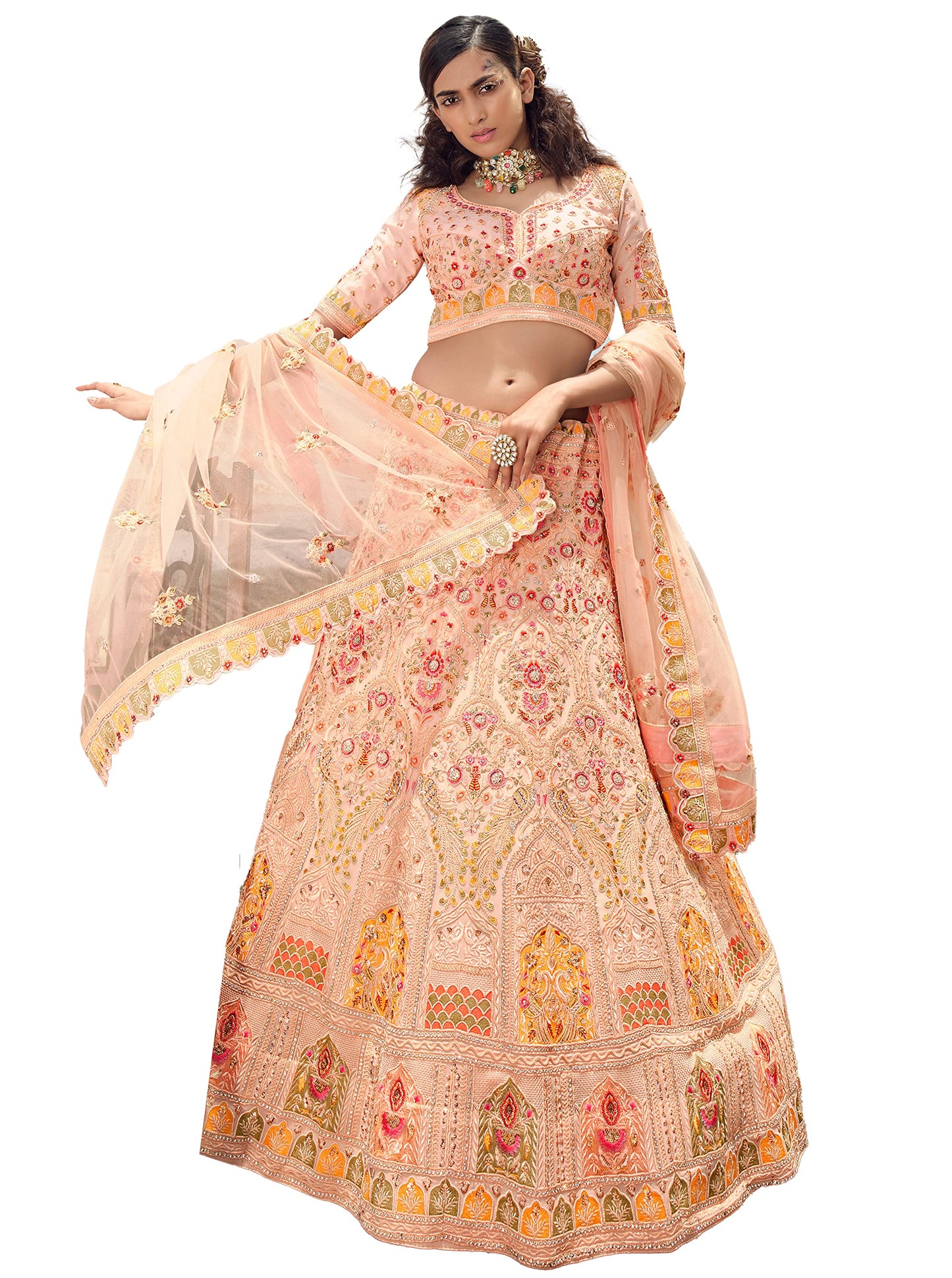 FUSIONIC Dazzling Pink Color Zari Resham and Dori Work Lehenga Choli For Women