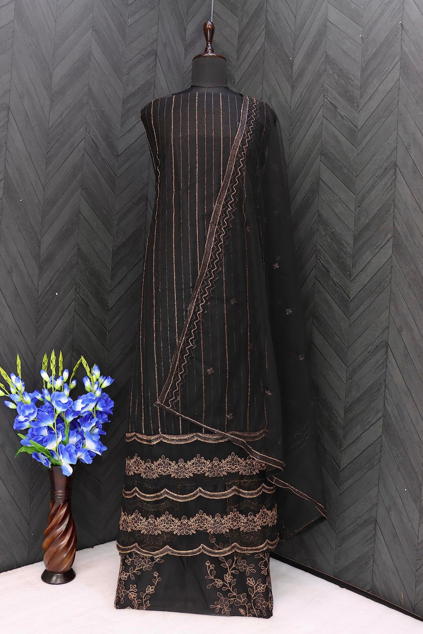 RUDRAPRAYAG Anarkali Net and Satin Straight Suits for Women | Semi stitched Embroidered Dress for Women | Gown With Dupatta for Women 2023 | Gown in Clothing & Accessories
