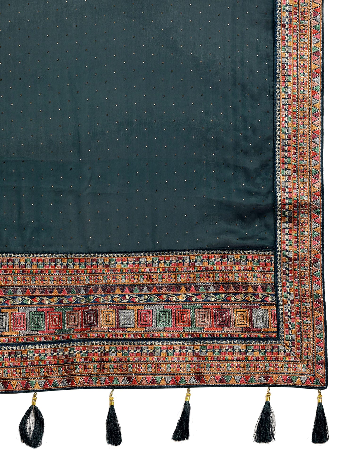 MOHEY Women's Saree, All Over Boota, Border Saree with Blouse Piece, Traditional Womens Saree, Satin (Blue)