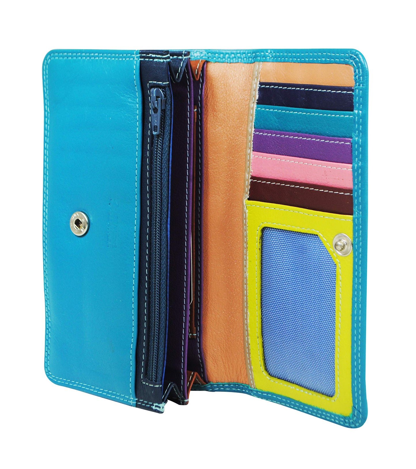 Genuine Leather Clutch Wallet for Women and Girls-Long Purse Wallet with Multiple Card Slots,Zip Pocket and Note Compartment-Red Multi Women Wallet by Calfnero (Tork-Multi)