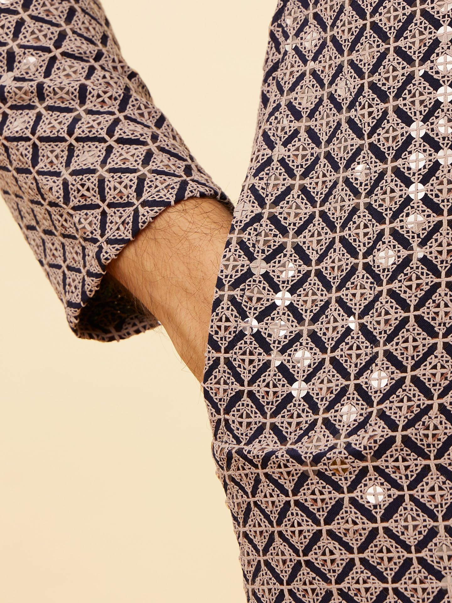 Manyavar Mens Grey Viscose Kurta Pyjama Set