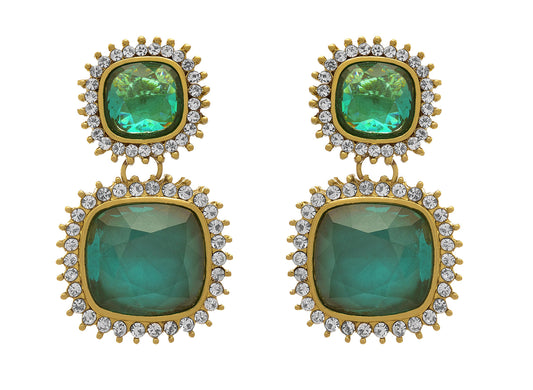 JFL - Fusion Ethnic One Gram Gold Plated Emerald Diamond Design Earring for Women and Girls (Green),Valentine