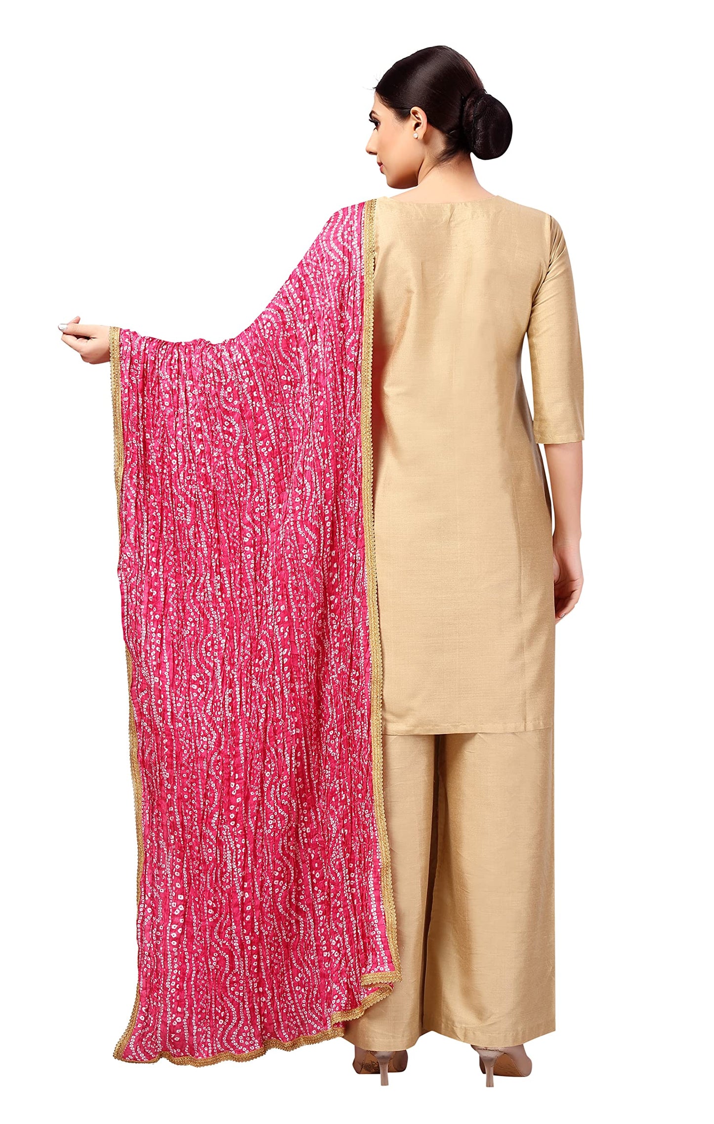 Studio Shringaar Women's Vegan Silk Crushed Bandhni Dupatta (42" X 2.5 Meters,Pink)