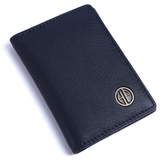 HAMMONDS FLYCATCHER Genuine Leather Card Holder for Men, Credit Card Holder, Slim Bi-Fold RFID Protected Credit Card Wallet for Men with 6 Card Slots, Metal Snap Button - Blue