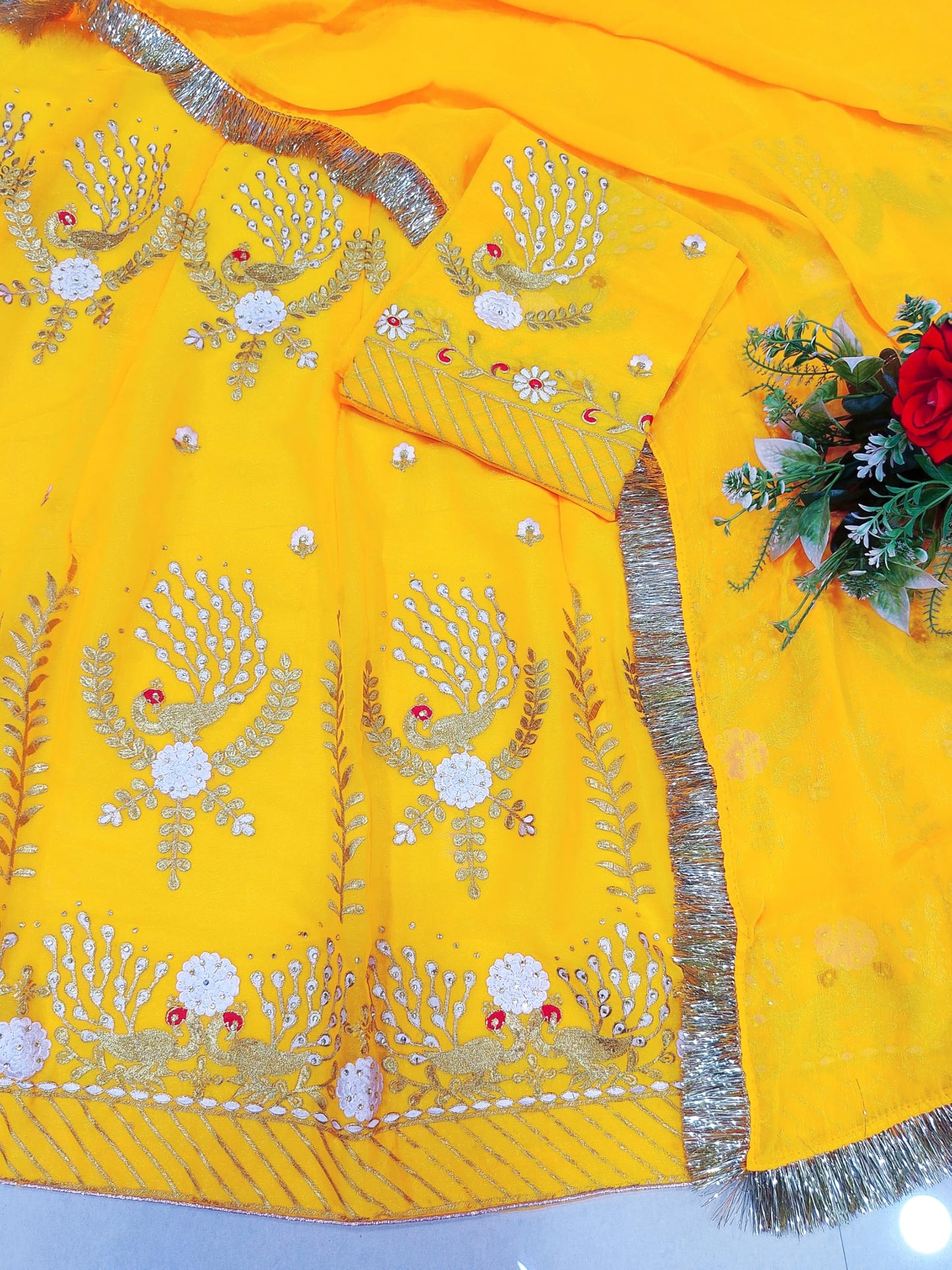 SHYAMLATA Fancy Heavy Embroidery Work Shimmer Silk Semi-stitched Traditional Lehenga choli For Women (Yellow E)